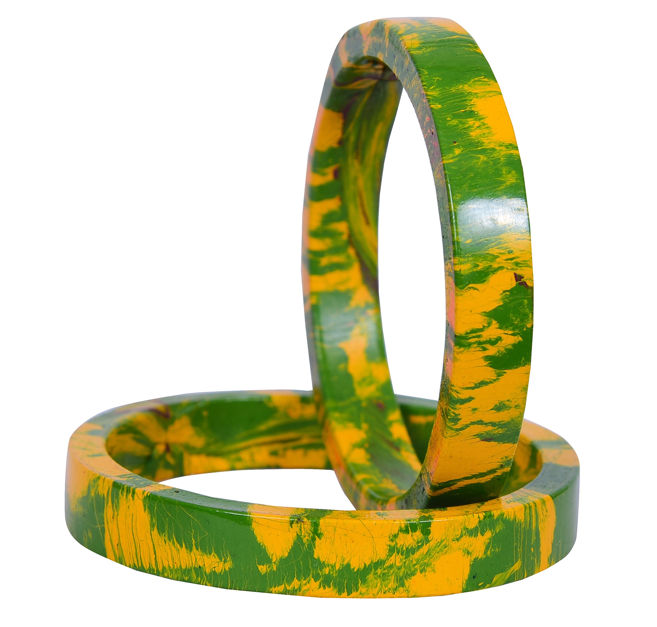 Sukriti Stylish Green-Yellow Lac Bangles for Girls, Women - Set of 2, Size: 2.4