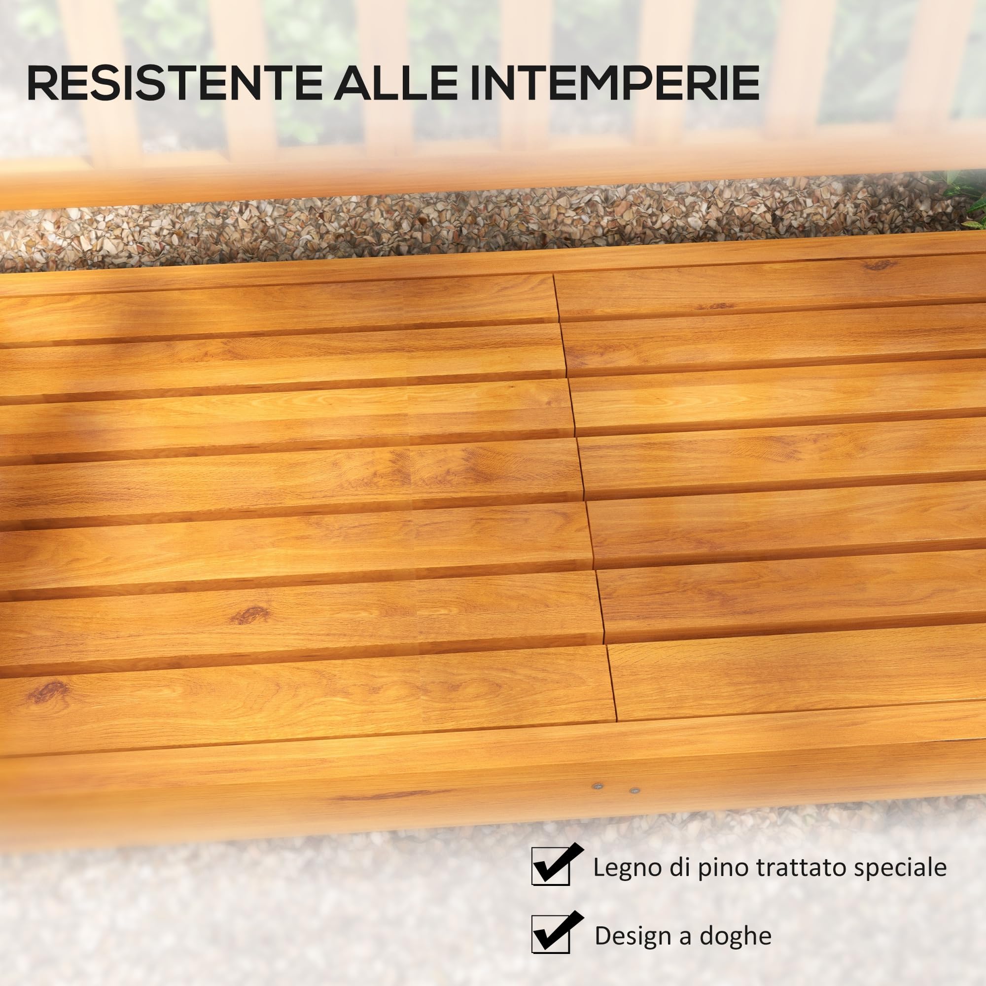 Outsunny Panchina da Giardino a 2-3 Posti in Legno di Pino, Panchina da Esterno con Tavolino Sollevabile e Braccioli, per Balcone Esterno e Patio, 153x56x91 cm, Marrone Chiaro