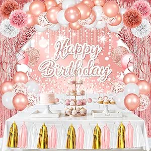 Rose Gold Pink Heart Garland Banner - 4 Pack 52 Feet Party Decorations For Weddings & Showers