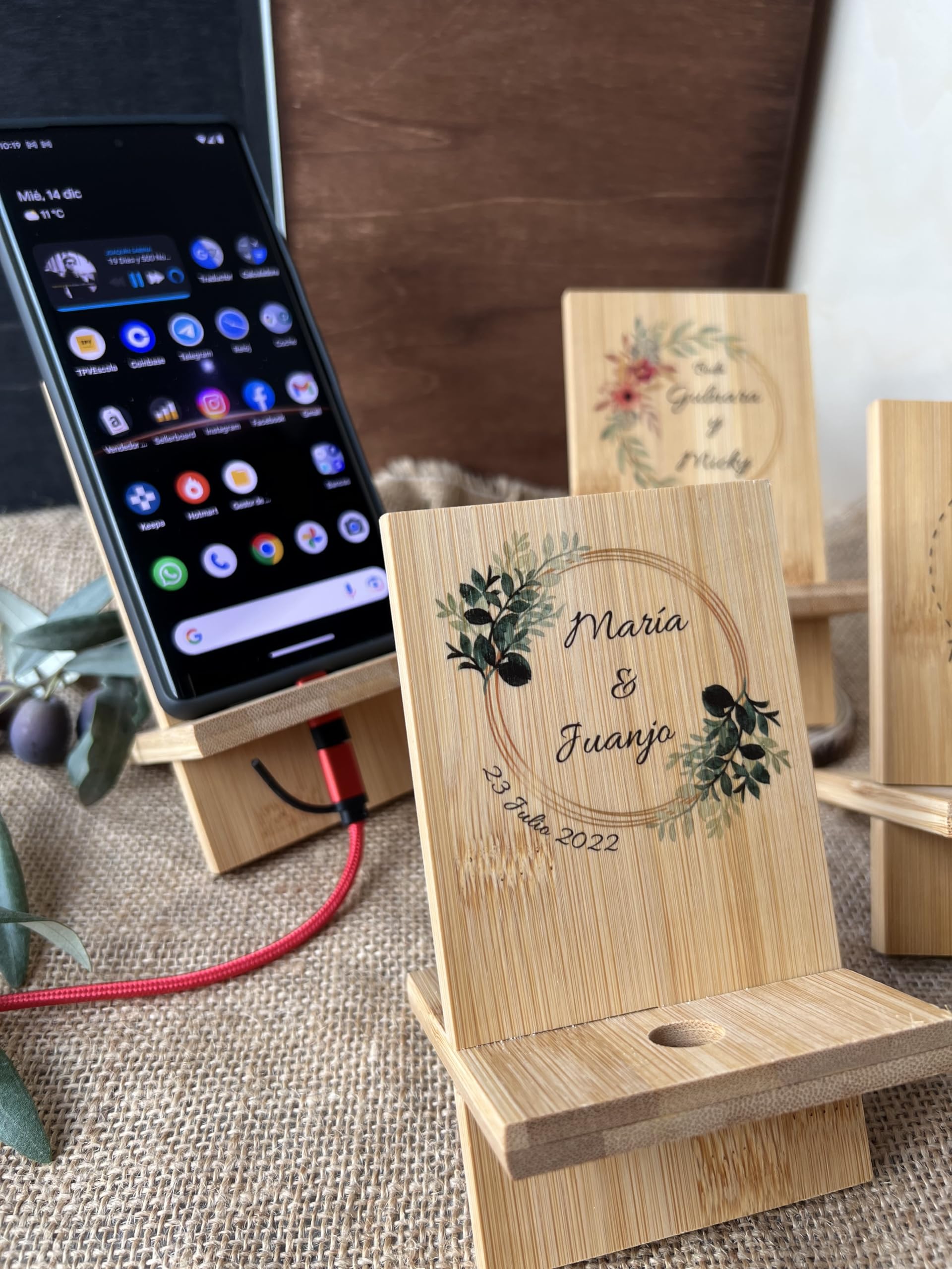 Uvimark | 10 Soportes Móvil de Mesa Personalizados | Detalles Boda | Detalles Bautizo | Detalles Comunión | Soporte Smartphone Universal