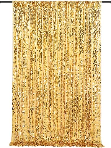 Telón de fondo de lentejuelas Big Payette de 4 x 8 pies, cortinas de tela con purpurina dorada para decoración de fiesta de cumpleaños, baby shower