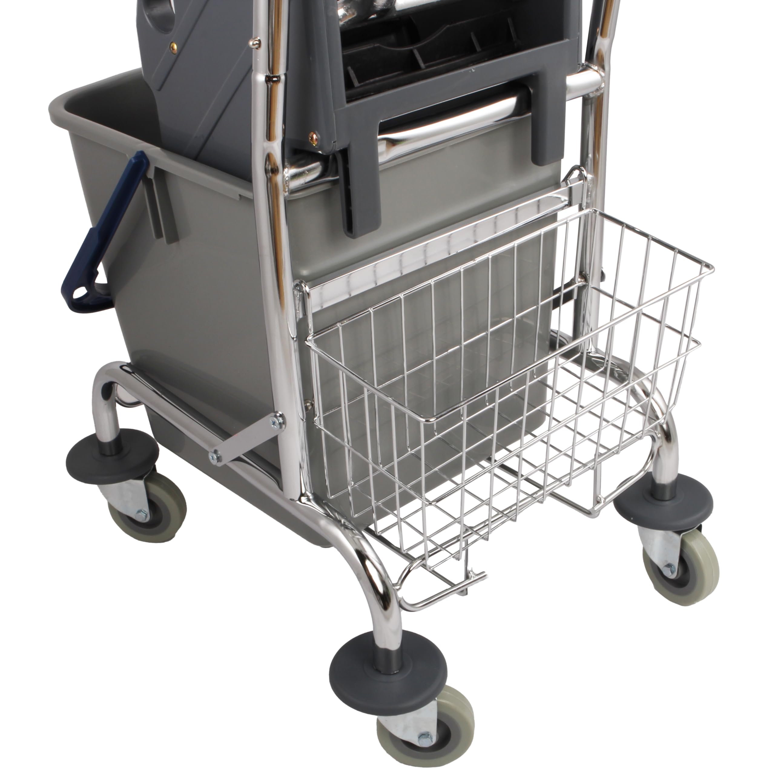 Cubo de Cromo con Asa Extraíble, Carrito de Limpieza de 27 L | Cesta de almacenamiento espaciosa, diseño compacto ahorra espacio, incluye ruedas y medidas de 32 x 32 x 36 cm