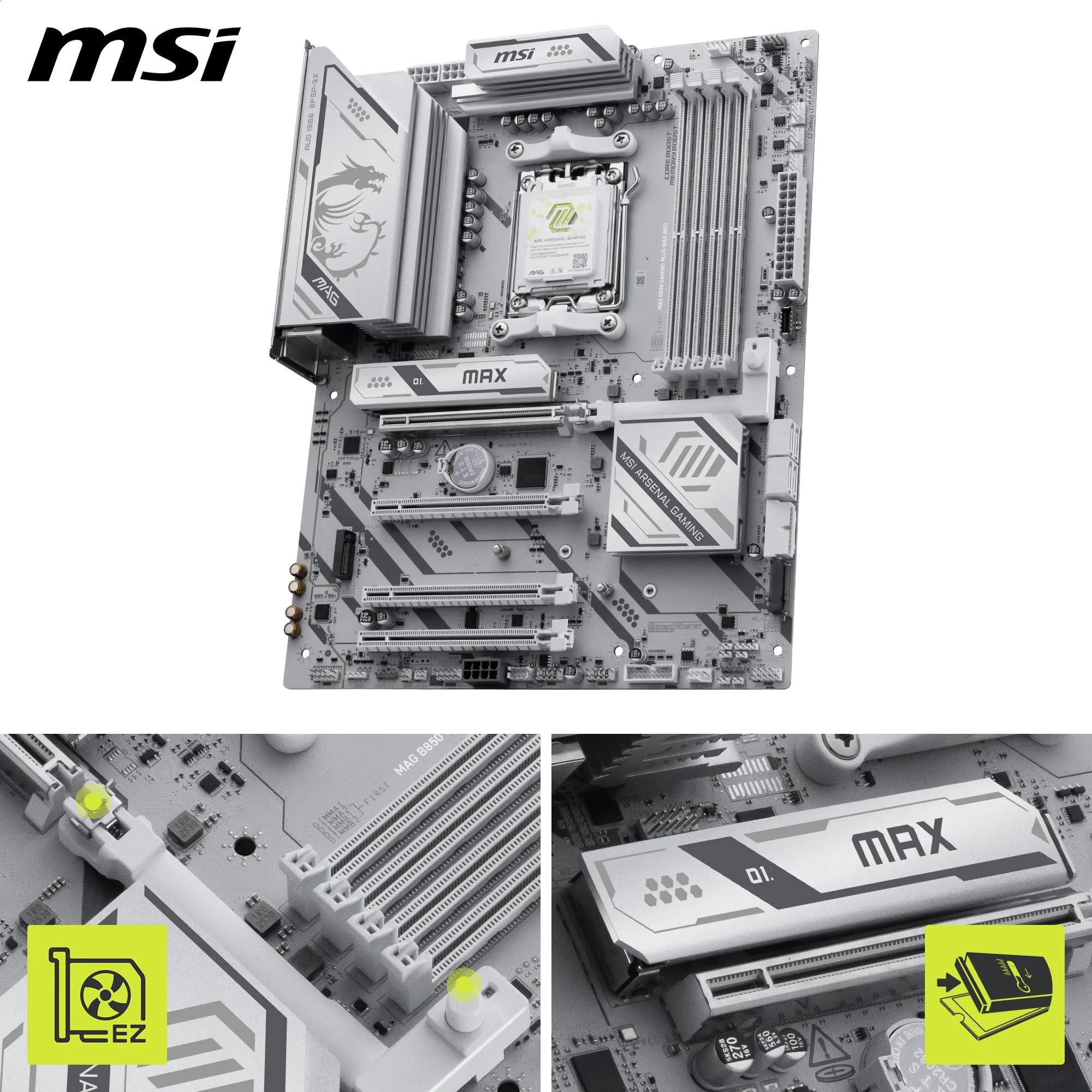 MSI MAG B850 Gaming Plus Max WiFi Scheda madre ATX, per processori AMD Ryzen 9000/8000/7000, socket AM5 – DDR5 Memory Boost (overclock fino a 8200+ MT/s), PCIe 5.0 x16, M.2 Gen5, Wi-Fi 7, LAN 5G