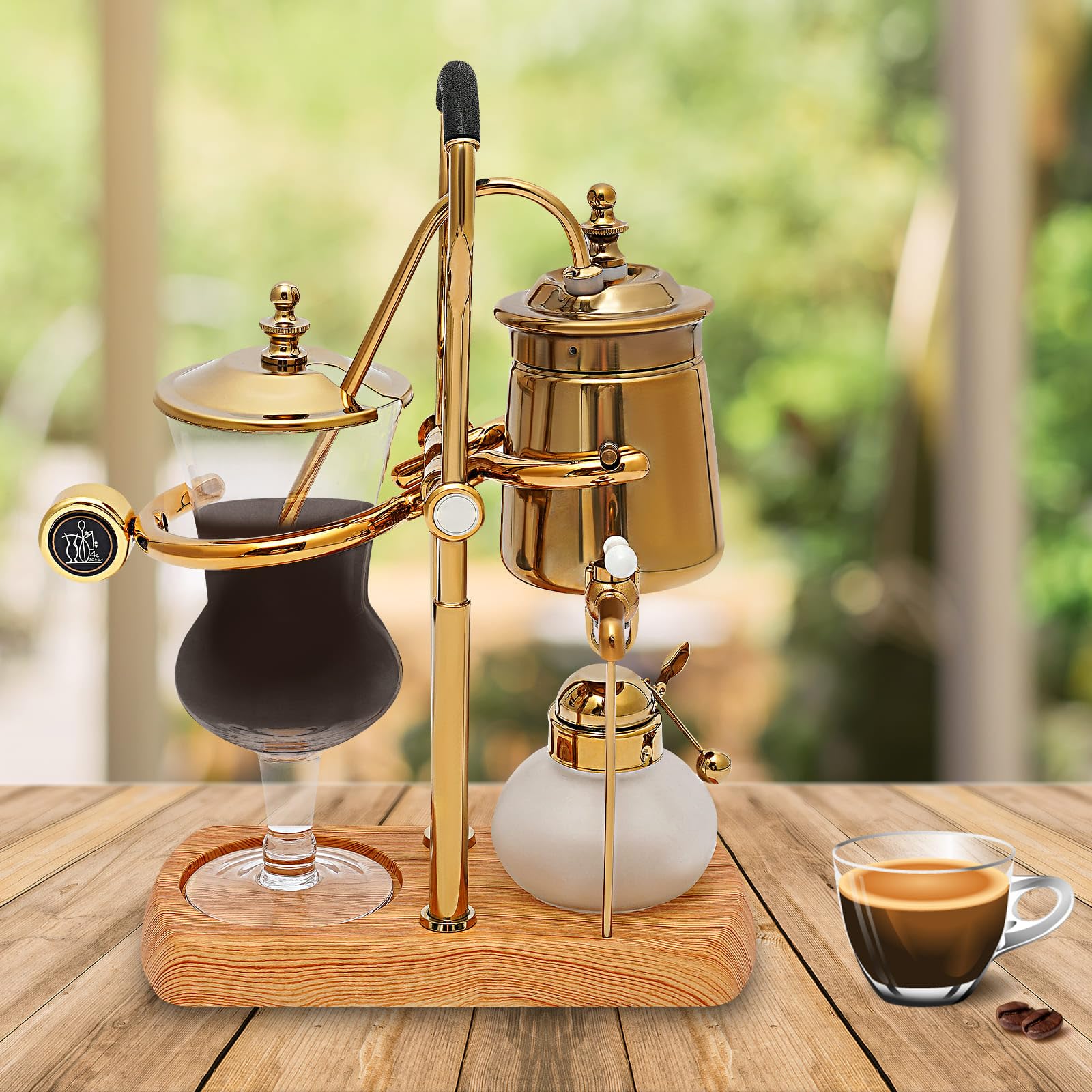 Machine à Café à Siphon d’équilibrage, Cafetière Royale Belge Doré, Style Vintage et Élégant, Capacité 400ml
