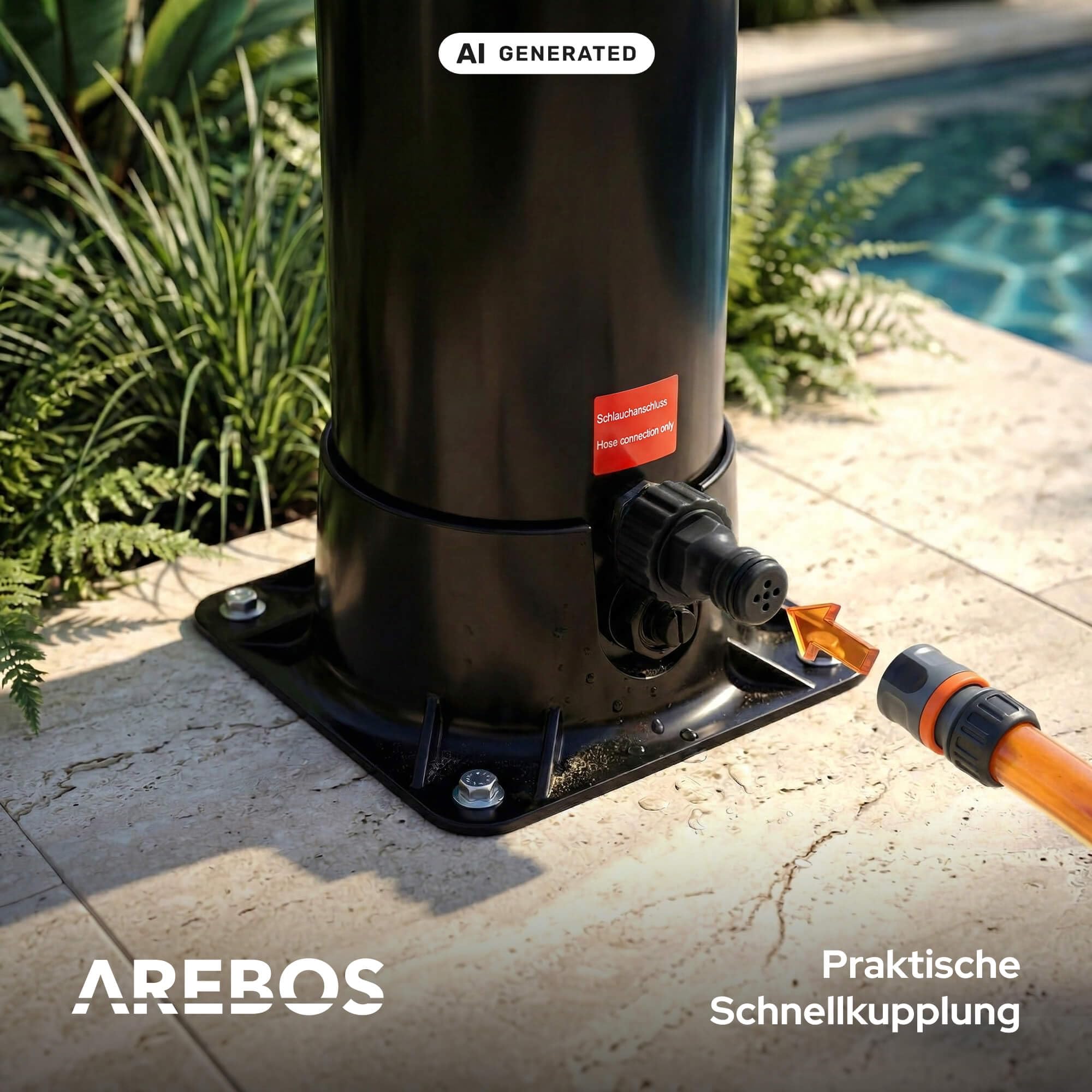 Arebos Solardusche 20L Set mit Bodenplatte für Garten, Pool & Terrasse