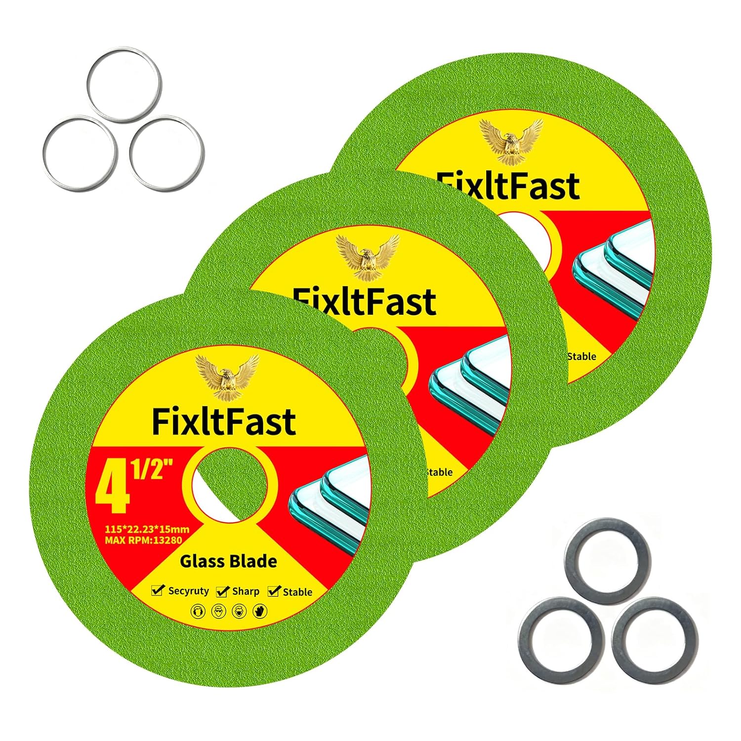 FIXLTFAST 4 1 2 inch Glass Cutting Disc for Angle Grinder Cutter Tile Ceramic Diamond Cutting Blade Disc for Grinding Glass/Jade/Crystal/Tile/Wine Bottle/Ceramic - 3Pack