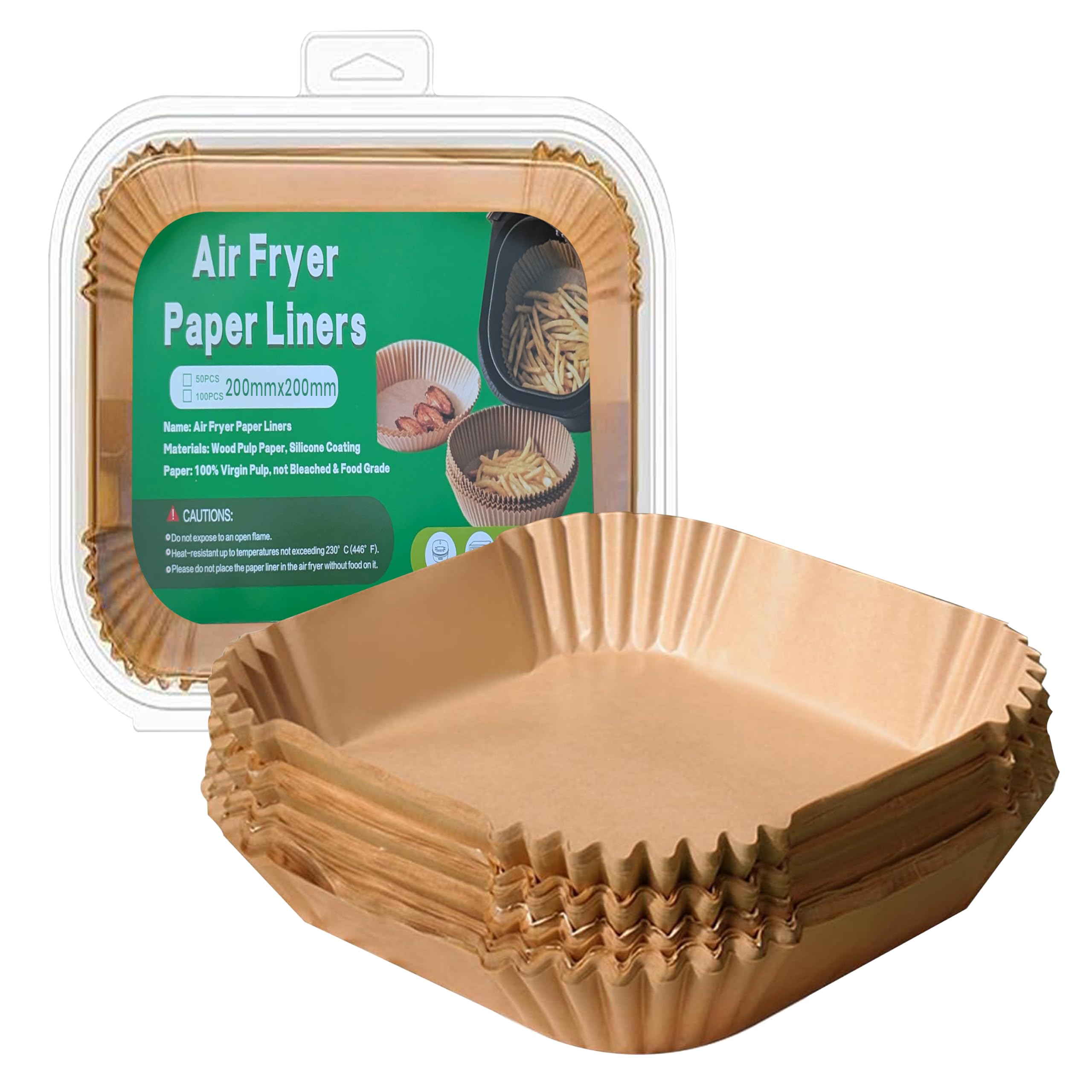 STL 50 x 7.9 Inch Air Fryer Liners Square, Disposable Airfryer Parchment, Heat Resistant,Greaseproof,Airfryer Accessories Suitable for Microwave Oven, Steamer, Cooking Utensils