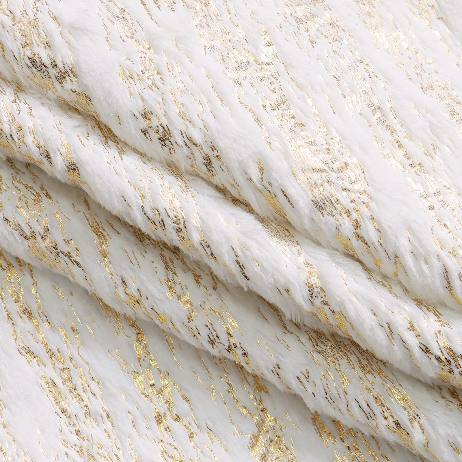 Dremisland Jupe de sapin de Noël blanche et dorée en fausse fourrure avec rayures à paillettes - Jupe de sapin en peluche douce pour décoration de sapin de Noël, fête d'hiver, vacances (doré, 122 cm)