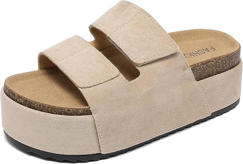 YUHITYGZGS Sandalen voor dames, kurk-voetbed, verstelbaar plateau met comfortabele slippers, modieuze strandschoenen, lichte antislip zomerpantoffels