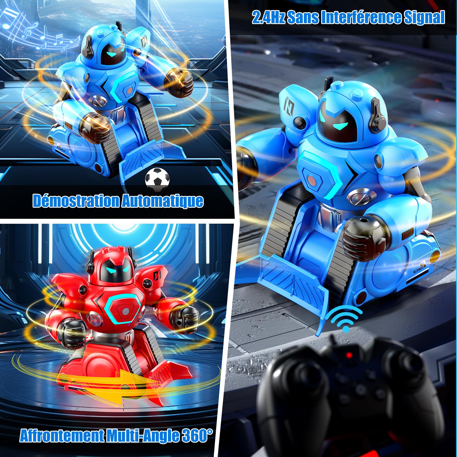 Herenear 2 Robots Kombat Boxeur Télécommandé, Jouets de Combat Robot, Voiture Télécommandés avec Poupées Ejectable, Lumières LED et Musique, Voiture de Football RC, Cadeaux pour Garçon Fille