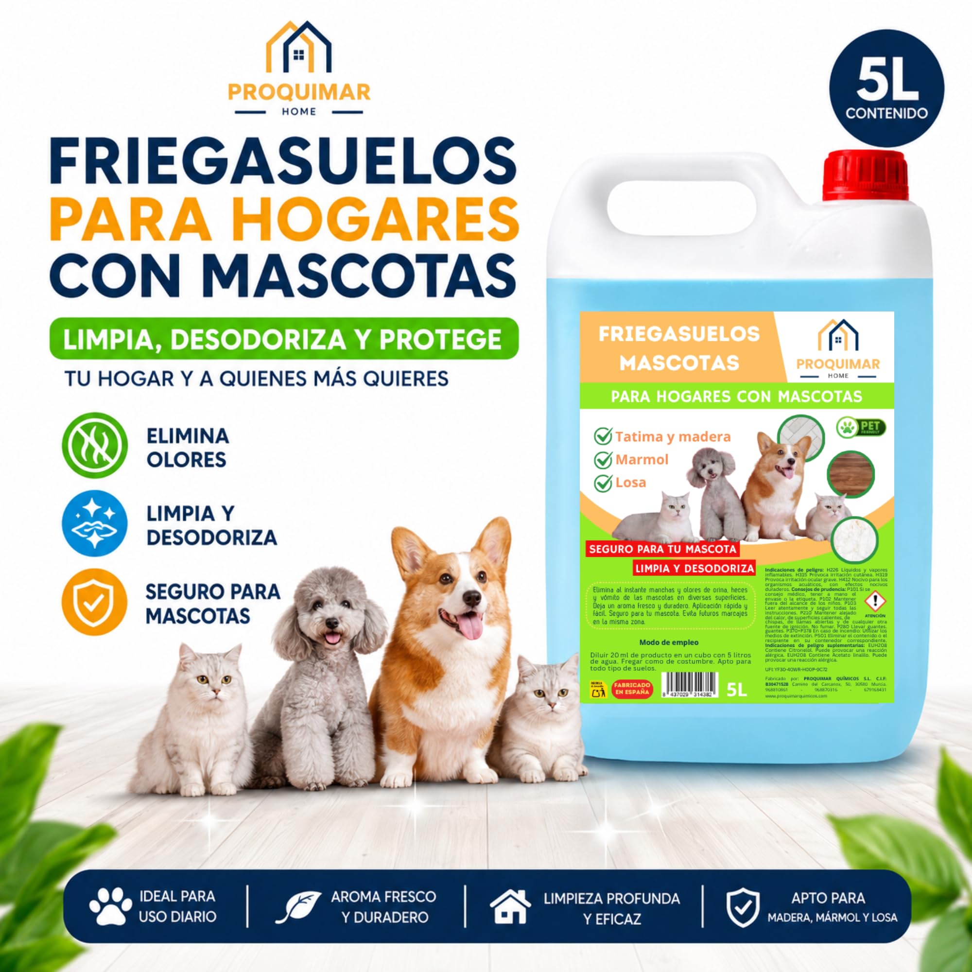 Fregasuelos Mascotas Limpiador Concentrado Perfumado 5L