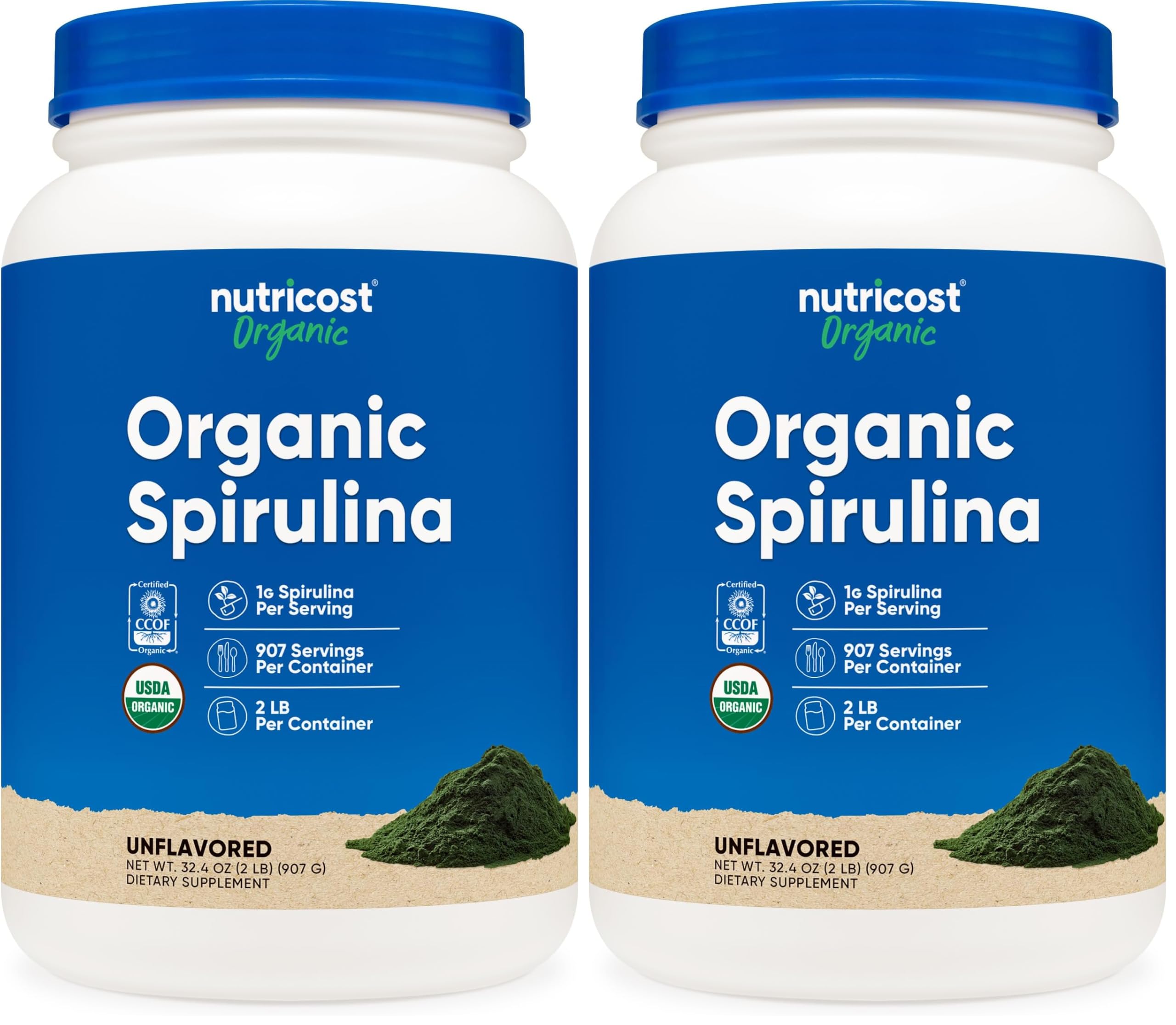 Nutricost Organic Spirulina Powder 2 LB - Pure, Certified Organic Spirulina (Pack of 2) 32.4 Ounce (Pack of 2)
