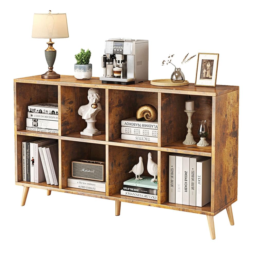 Flrrtenv 8-Cube Bookshelf 2 Tier Retro Bookcase with Legs
