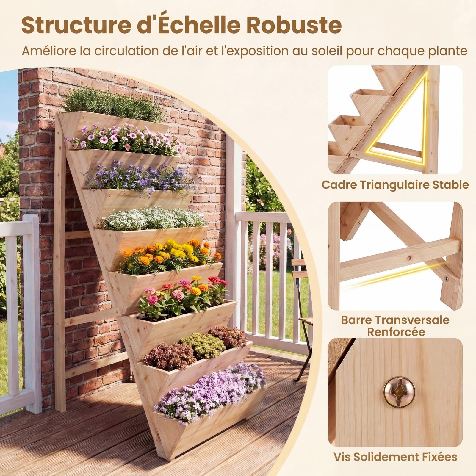 COSTWAY Jardinière Verticale Surélevée à 8 Niveaux (Naturel)
