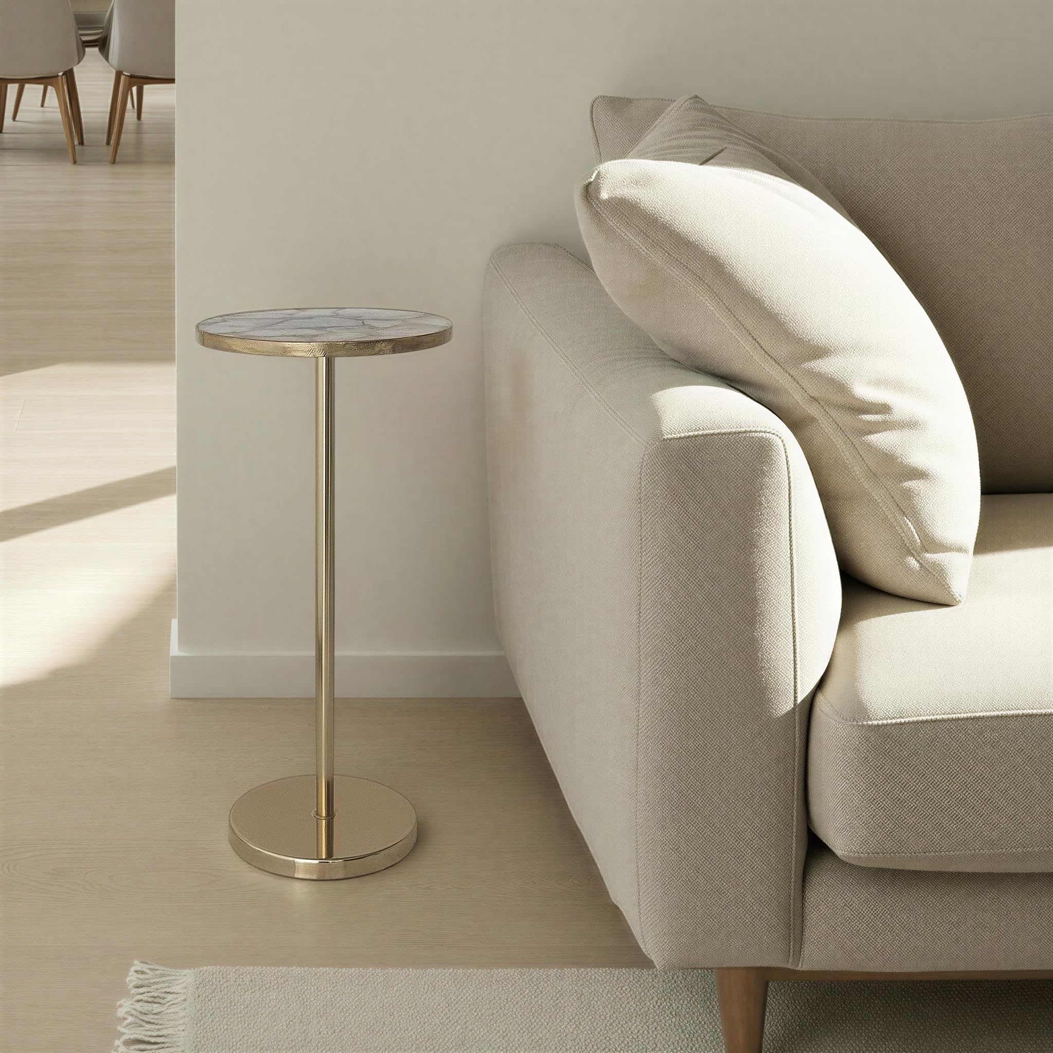 Creative Co-Op Round Metal Martini Table with Agate Top, Gold Finish