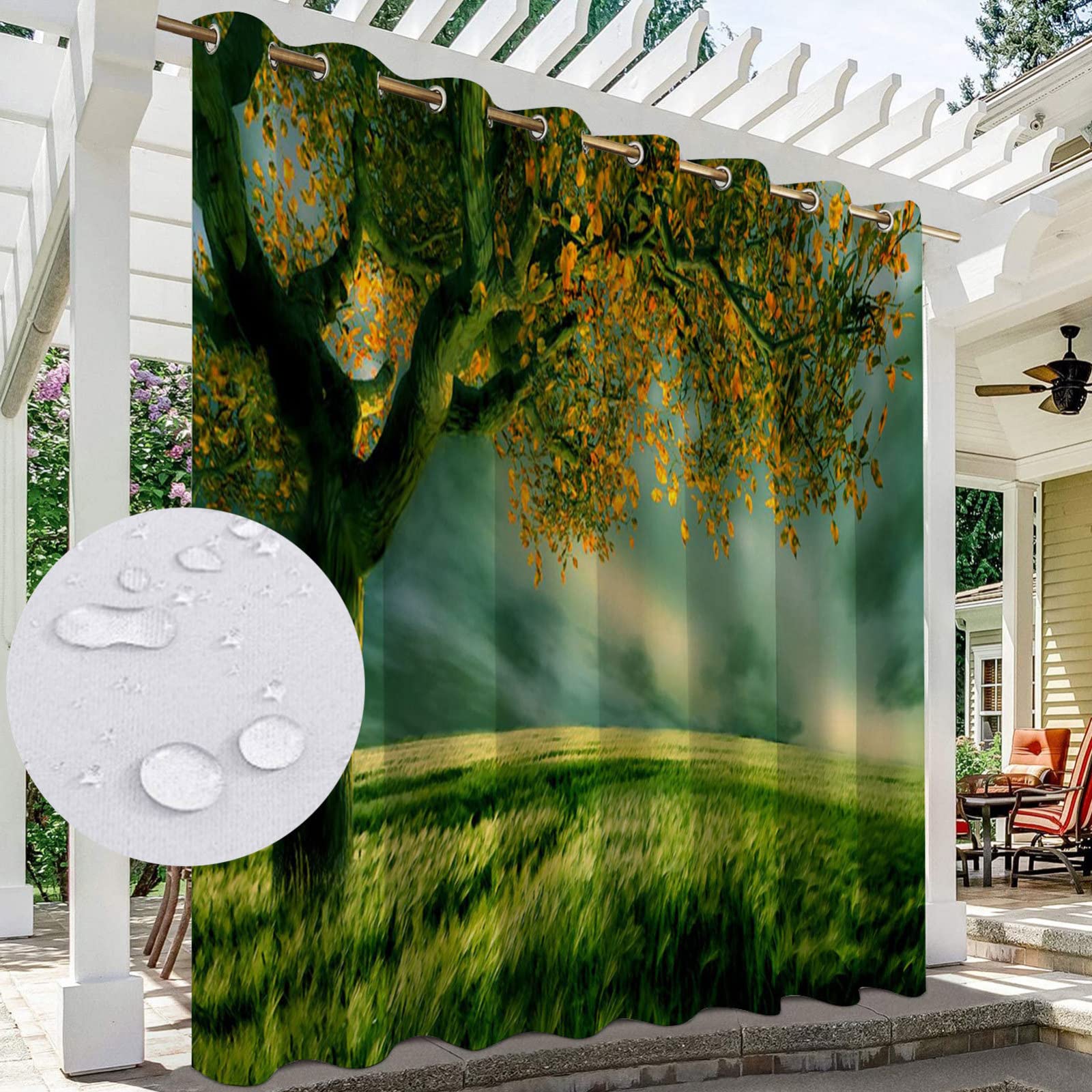 NYKJBD Printed Outdoor Curtains for Gazebo, Waterproof Outdoor Curtains with Grommet, Forest Landscape Pattern, Thermal Insulated Blackout Curtains,1 Panel,#F-W52 xH84
