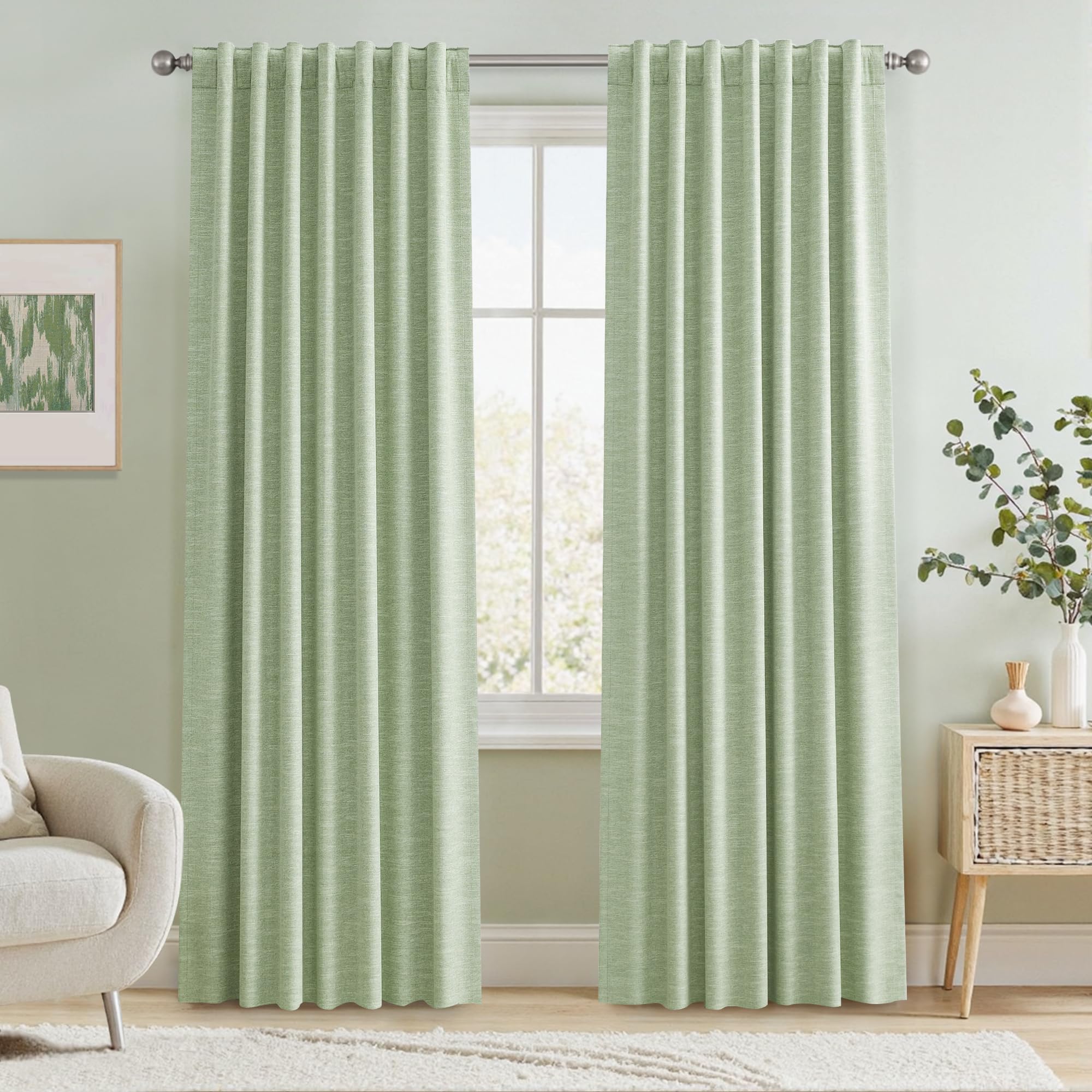 Rideaux occultants thermiques vert sauge isolants pour chambre