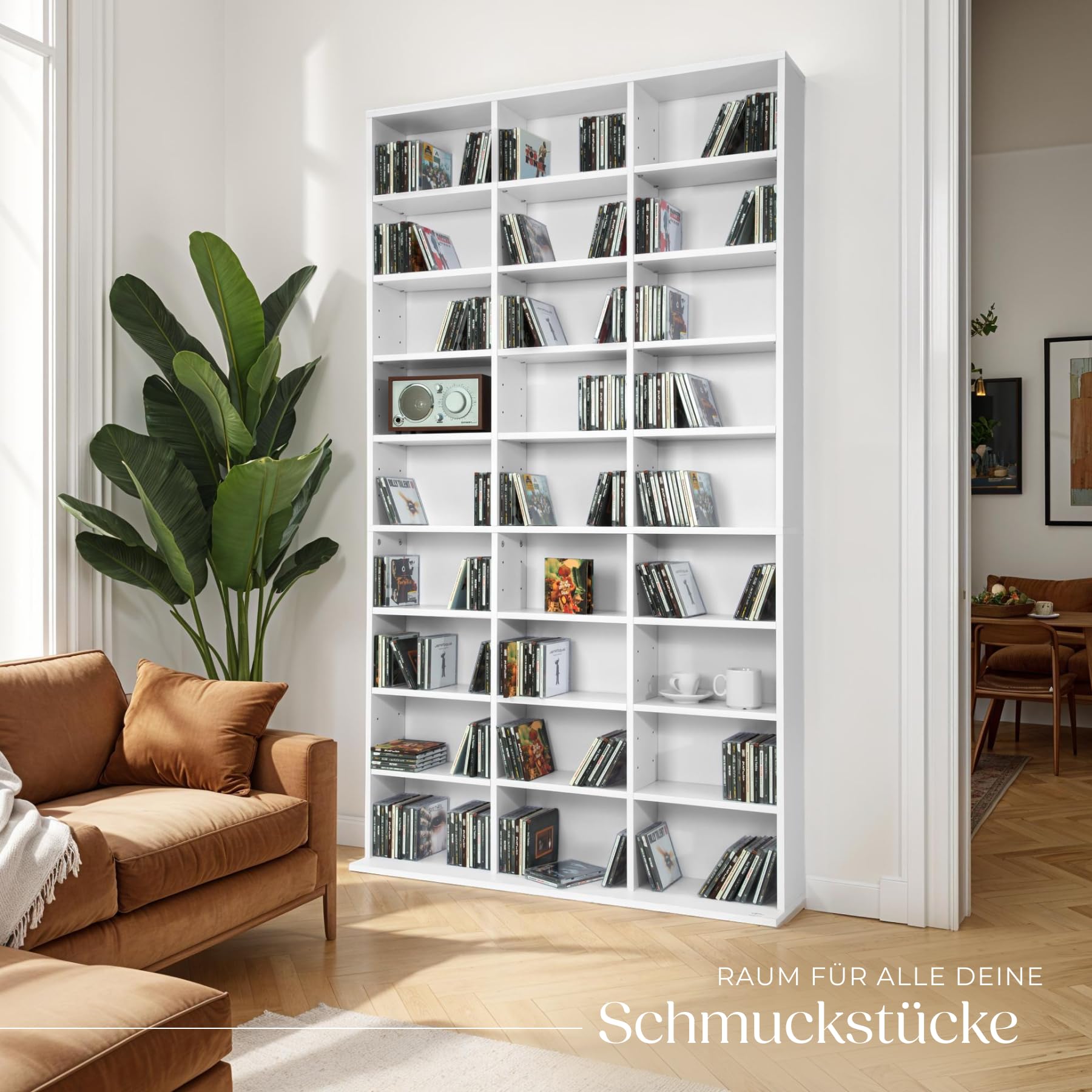 tectake Regal Aufbewahrung, offene Schrank Wand stehend für CDs, DVDs, als Bücherregal, Raumtrenner, Ständer oder Vitrine für Sammlungen und Hobby - weiß