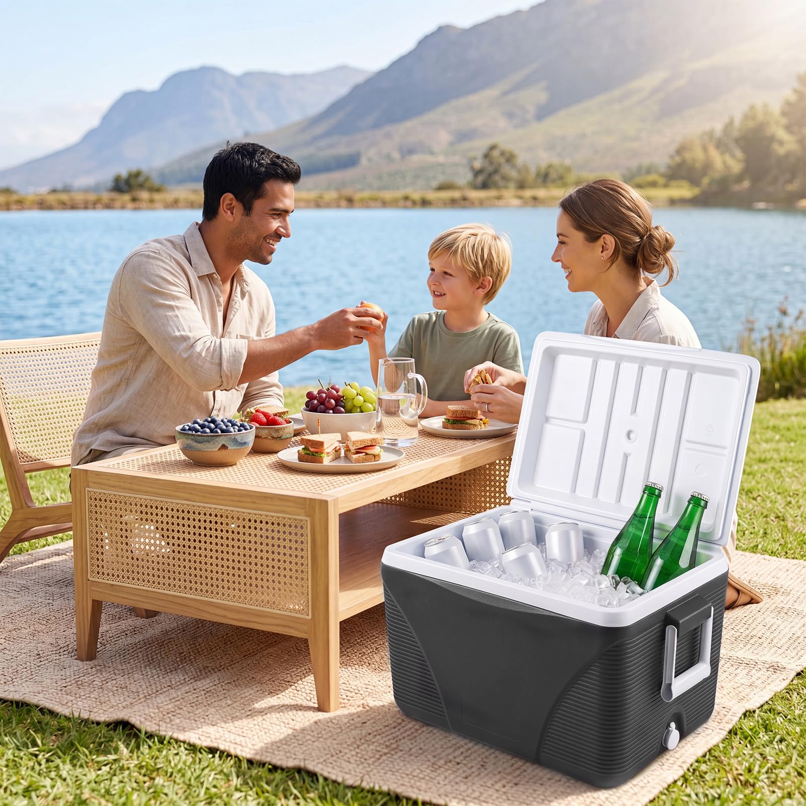 Lifezeal - Refrigerador rígido portátil 41L, refrigerador de camping con aislamiento térmico de 5 a 7 días, caja refrigerante con 4 portavasos y tapón de drenaje, ideal para picnic, pesca, viajes
