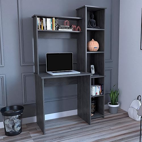 Miniatura 2 de Tuhome Versalles Collection - Escritorio para computadora de oficina en casa con 2 estantes superiores, roble ahumado