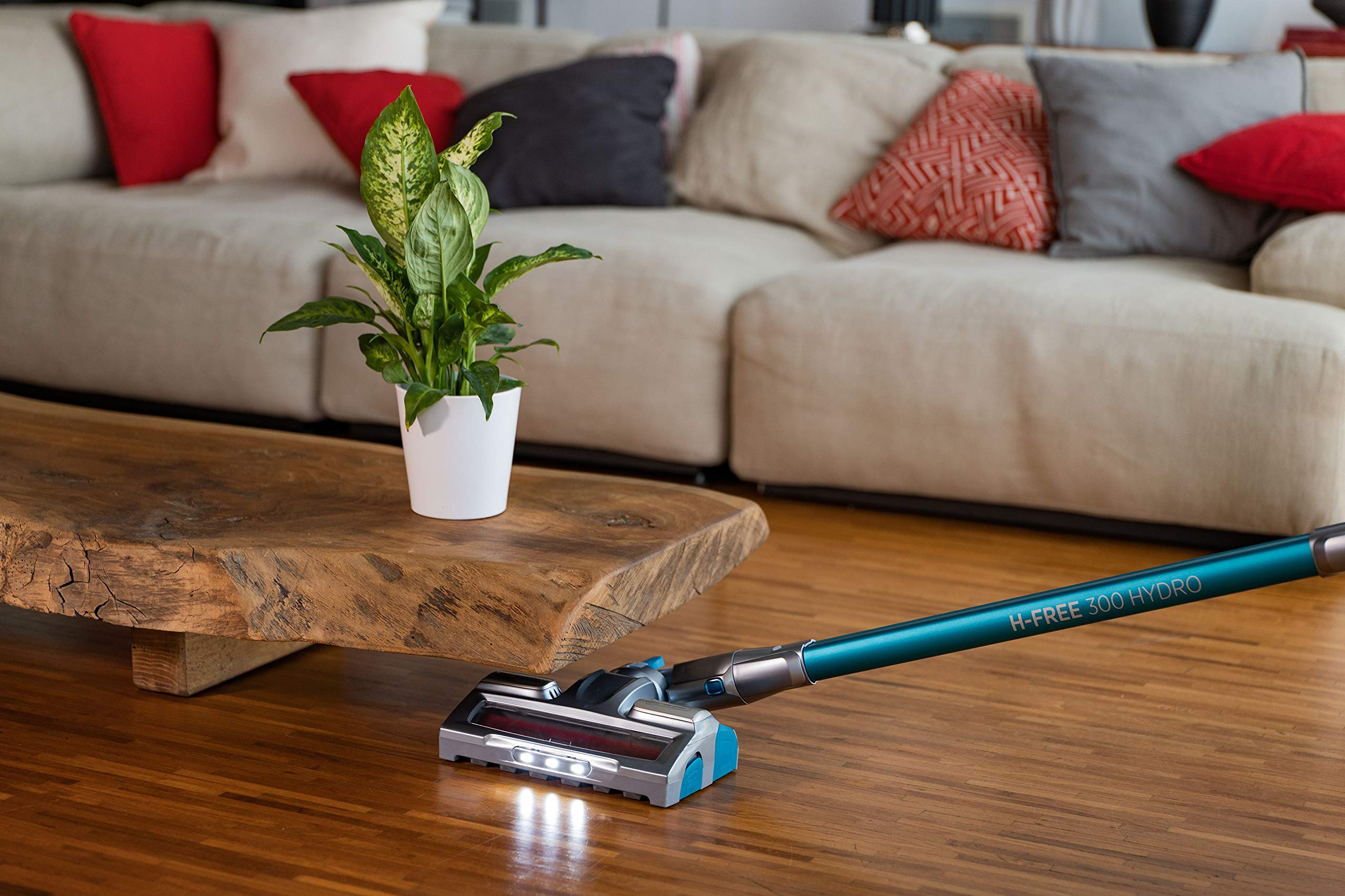Hoover H-FREE 300 HYDRO HF322YHM, Aspiradora escoba sin cable, aspira y friega, motor directo por impulsos, localizador de polvo, carga rápida 2,5h, 40min, batería extraíble, Azul