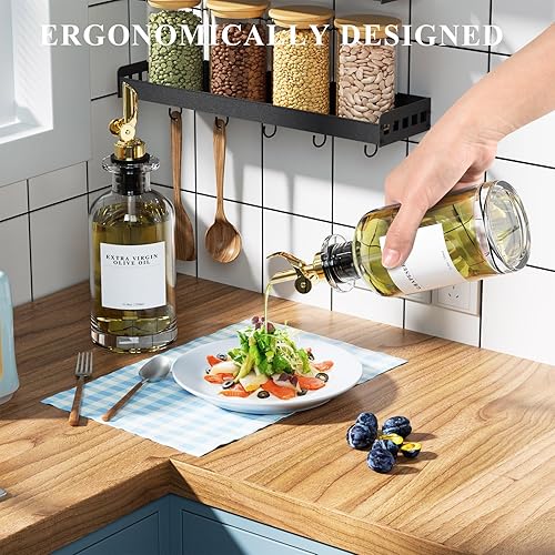 Miniatura 3 de Paquete de 2 dispensadores de aceite de oliva para cocina, dispensador de aceite de cocina de vidrio, juego de dispensador de aceite y vinagre con