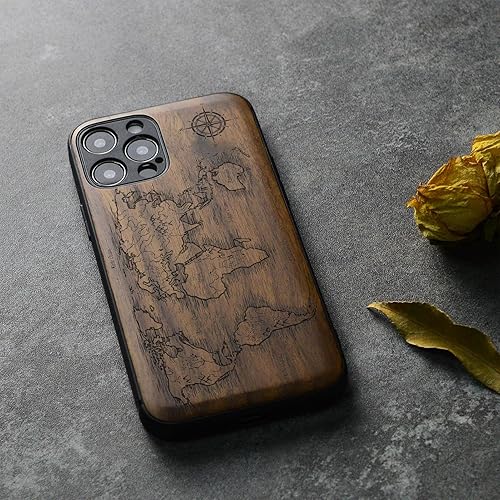 Miniatura 8 de Carveit Funda magnética de madera para iPhone 12 Pro madera natural y TPU suave negro a prueba de golpes, funda de madera única y elegante