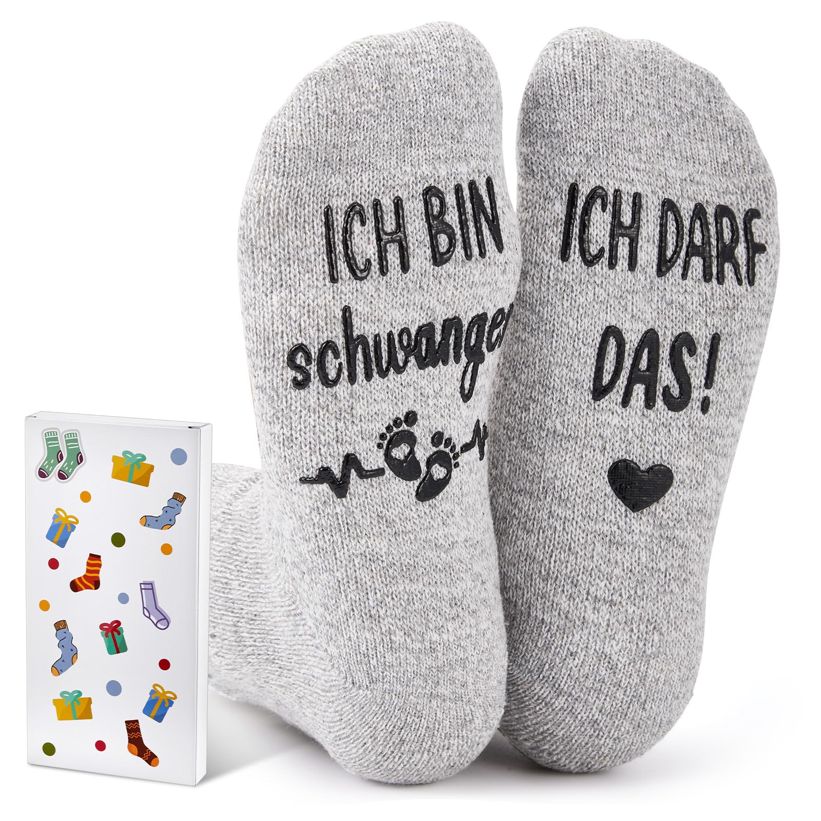 Jadive Schwangerschaft Geschenk Socken ICH BIN SCHWANGER Werdende Mama Geschenk Lustig Geschenke für Werdende Mütter Schwangere Schwangerschaft Verkünden Weihnachts Größen 36-42(Hellgrau)