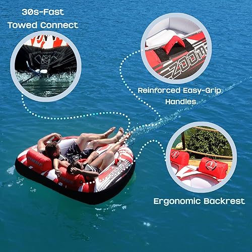 Miniatura 3 de ZOOMBROS Tubos remolcables para navegar 2 personas, tubos de agua para barcos para tirar, tubos inflables de seguridad para barcos y remolques,