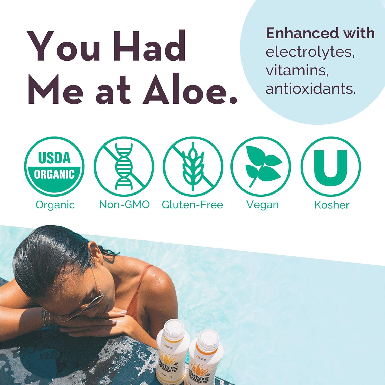 Detoxwater Organic Aloe Vera Prebiotic Water, Highest Quality Aloe with Electrolytes, Vitamins, & Antioxidants to Support Digestive, Immune & Skin Health, 30 Calories (Lychee & White Grape, 12 PK) : Grocery & Gourmet Food