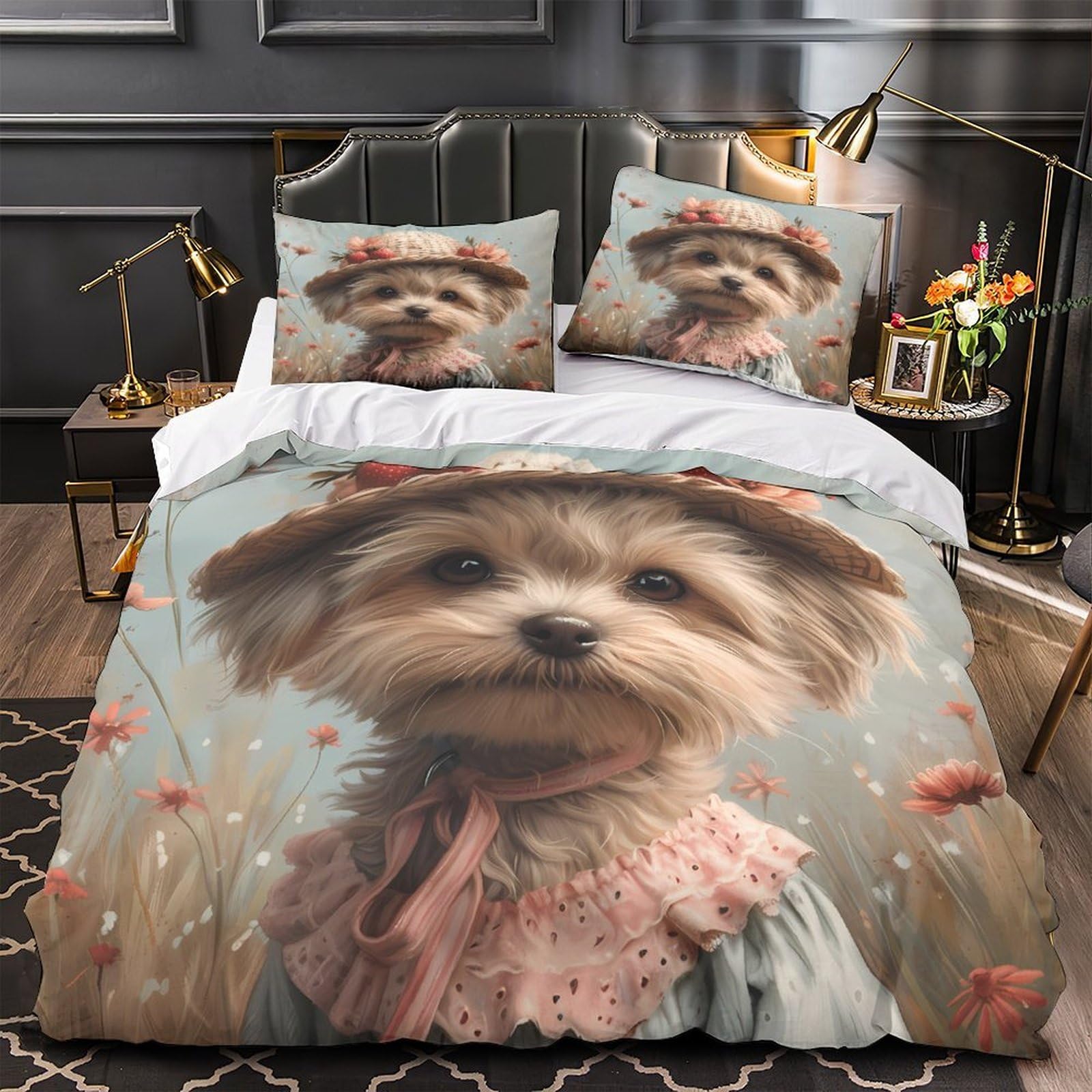 Housse de couette chien mignon 3d super douce avec fermeture éclair