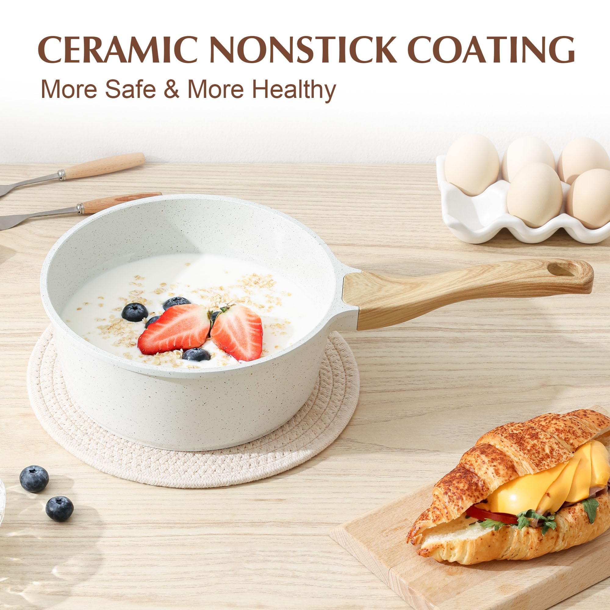 SENSARTE 13 Pièces Set Casseroles et Poêles, Revêtement Céramique Antiadhésif Sain, Tous Feux (Induction/Gaz), Manches Isolantes, Nettoyage Facile