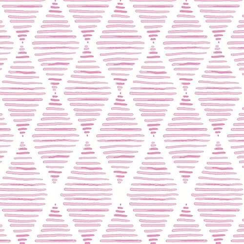 Papel tapiz moderno blanco y rosa para despegar y pegar, 17.7 x 120 pulgadas, papel tapiz de rayas de diamante, vinilo impermeable, papel de
