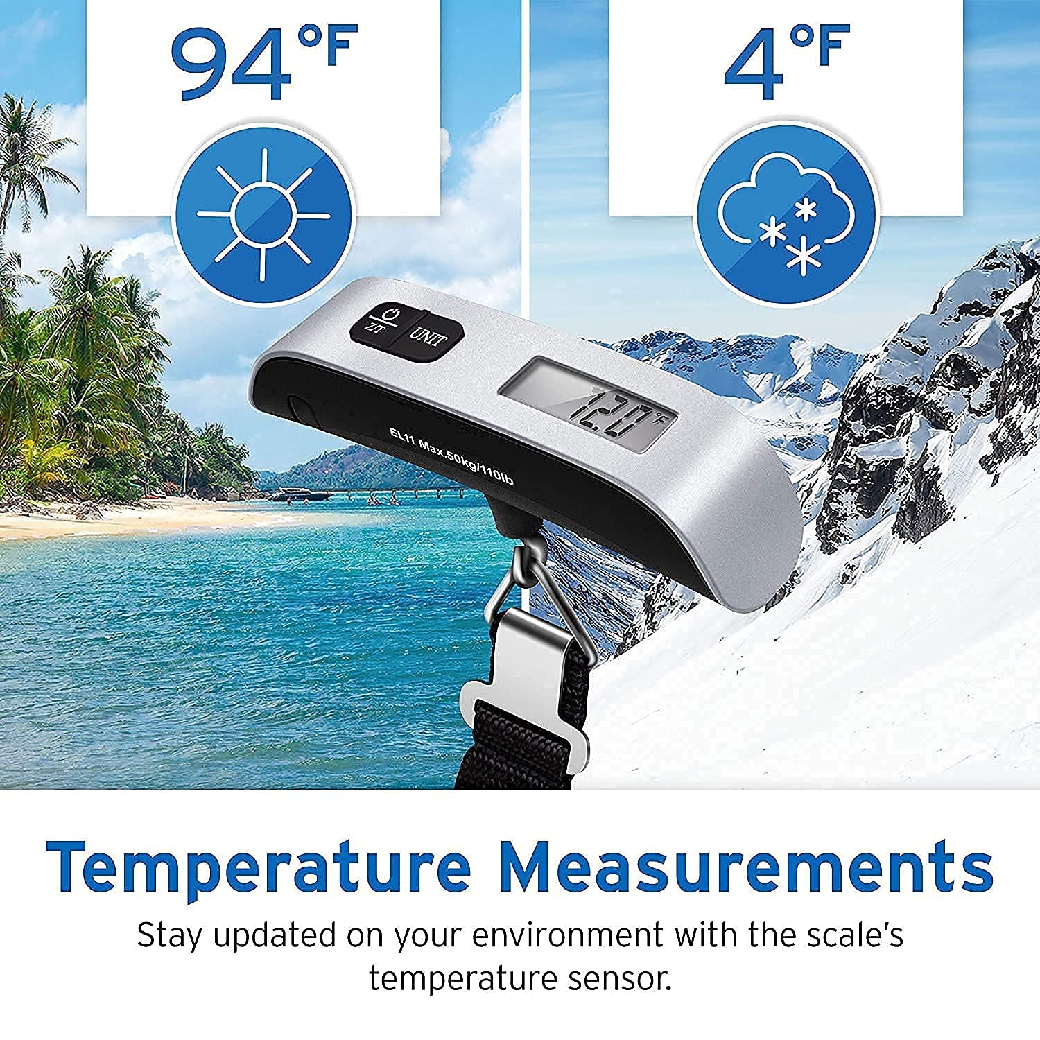 NETXE New Electronic Portable Weighing Machine Digital Accurate Mini Scale with Strong Metal Hooks Luggage Bag Scale For Travel Fishing Manual Weight 110 lb/50 Kg LCD Display Screen 2