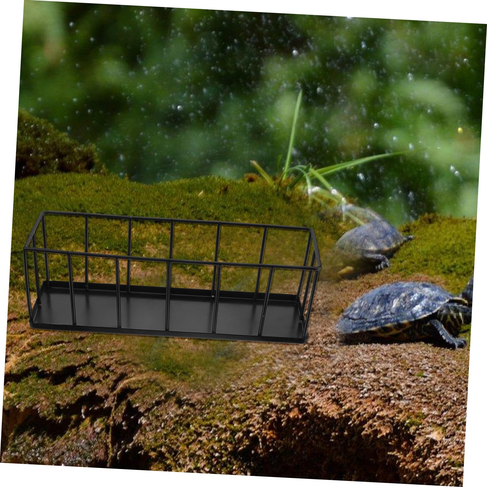 FRCOLOR Comedero para Reptiles de Acero Inoxidable Base Antideslizante, Bandeja Pequeña para Tortugas y Lagartos, Cuenco Resistente Negro, Uso en Terrarios para Mascotas Reptilianas