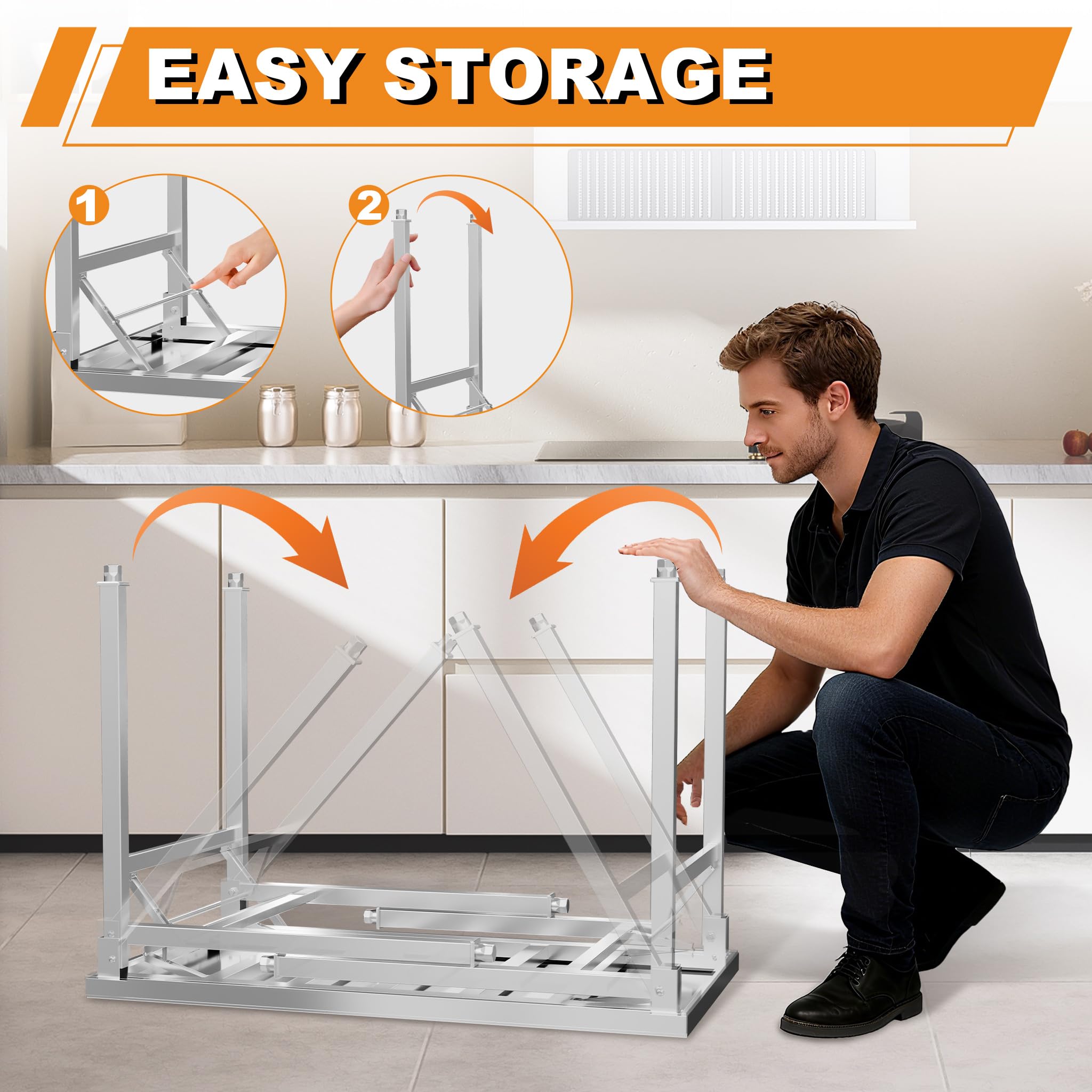 ACXIN Mesa plegable de acero inoxidable S, mesa de trabajo plegable, soporta hasta 300 kg, mesa de cocina, mesa de servir, higiénica y robusta, móvil para gastronomía, catering, taller, exterior (100