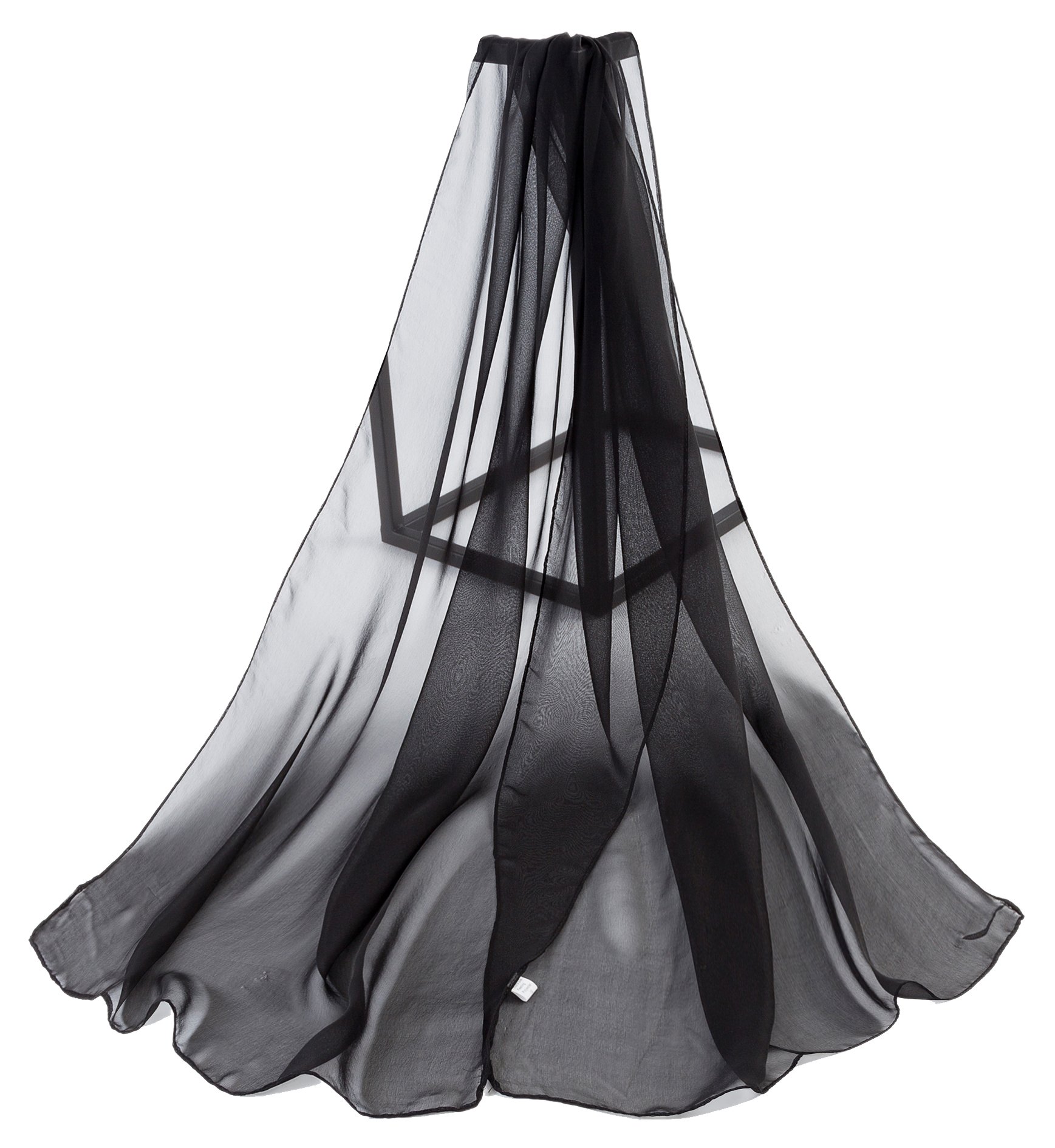 Plain Colour Chiffon Silk Style Scarf Shawl (Black)