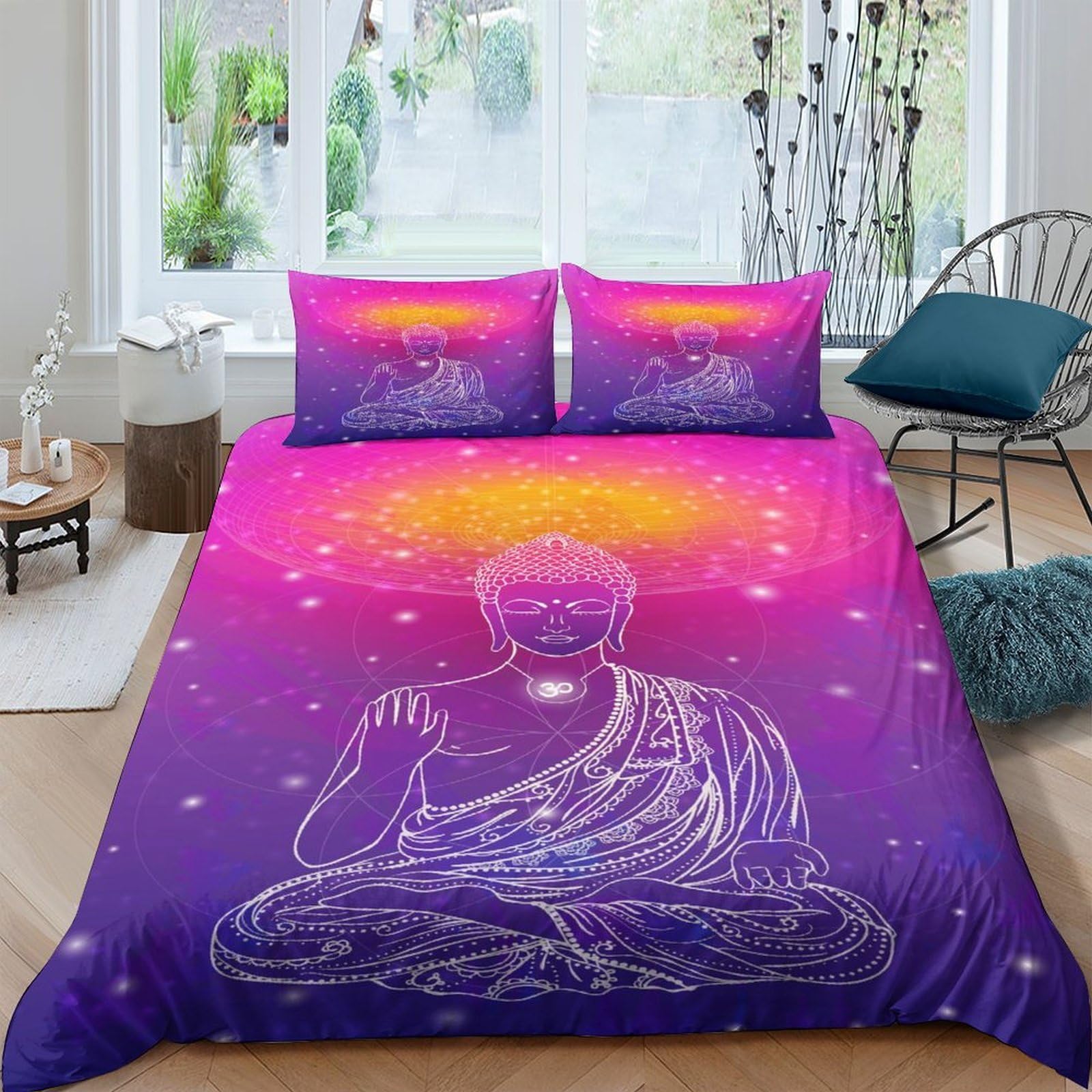 Ctjqhvkz Style-1 3D Printed Buddha Sunset Fitted Sheet Microfiber Non-Slip Mandala Mattress Cover For Bedroom Dorm Decor Easy Care Single（135X200cm）