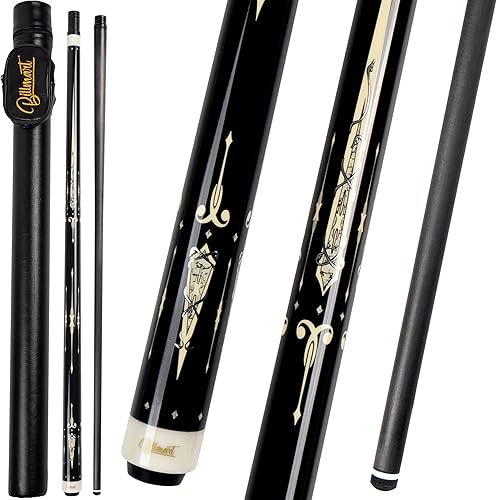 Billmart Palo de billar de fibra de carbono, eje de baja desviación con estuche rígido, barra de mesa de billar de 19 onzas