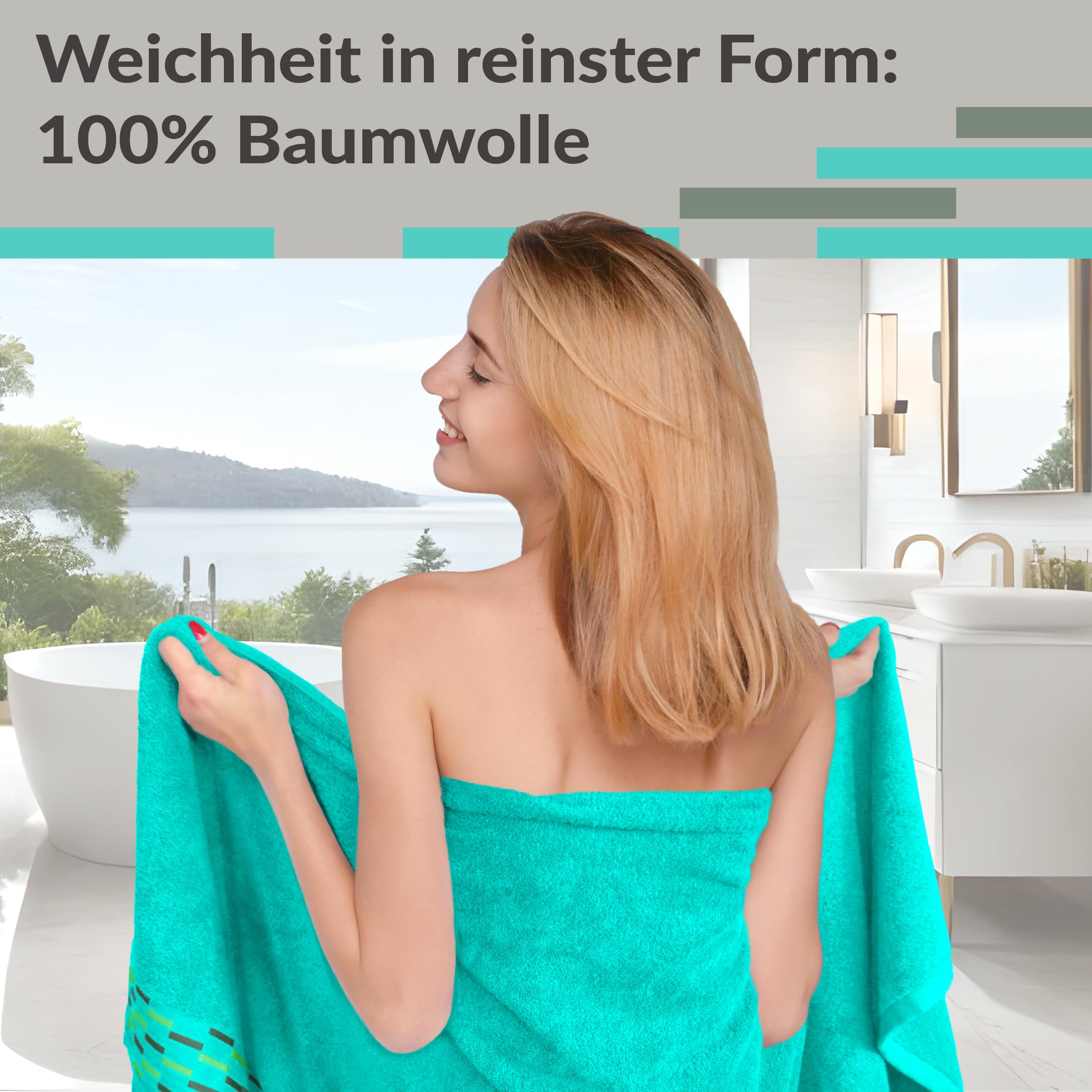 Lashuma Saunahandtuch 80x200 cm Dame Türkis – Meer, Lugano Handtuch groß, weich und flauschig