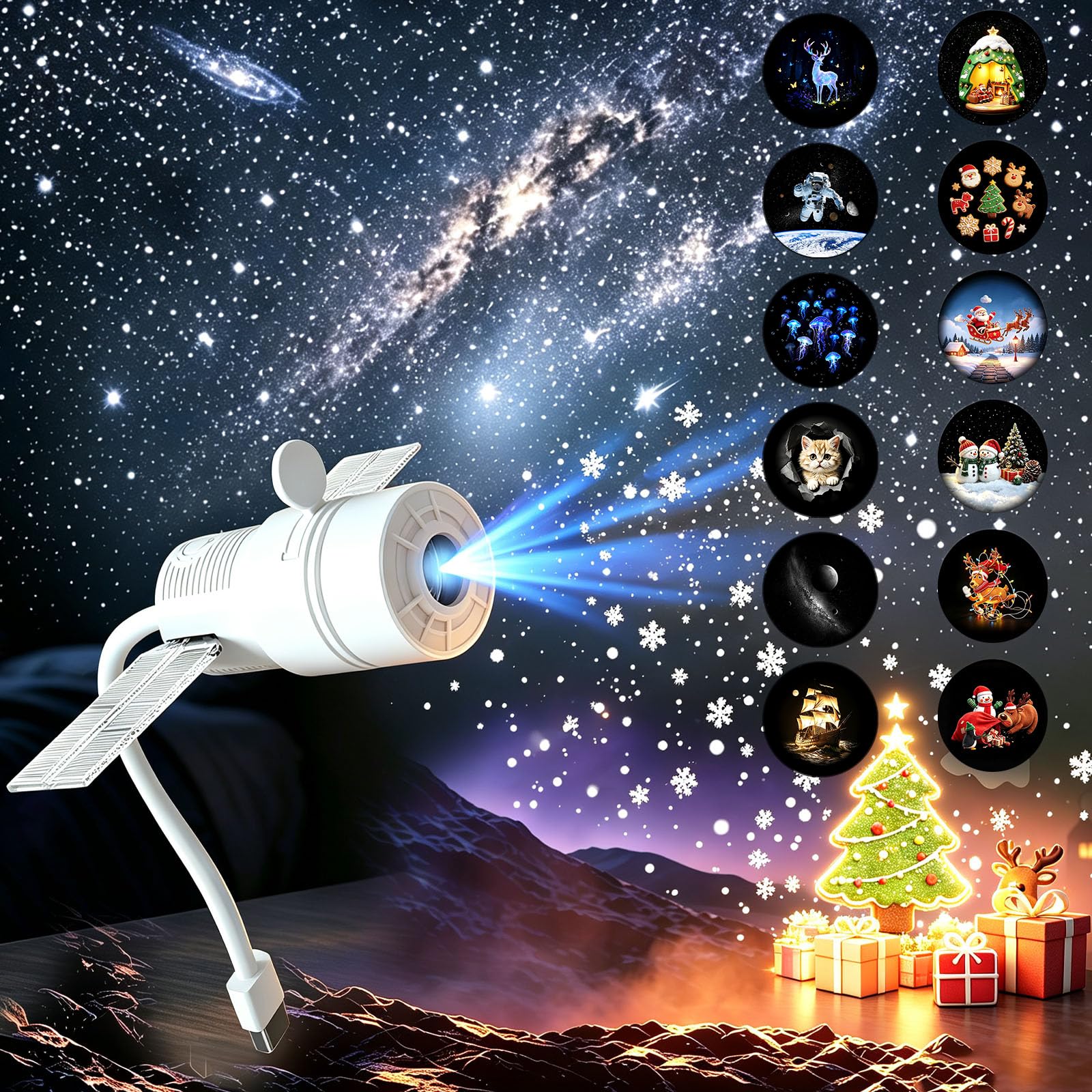SFOUR Proiettore satellitare Galaxy con 12 pellicole di proiezione, proiettore di stelle luce notturna per camera da letto, luce spaziale touch control con timer da 45 minuti, lampada planetario