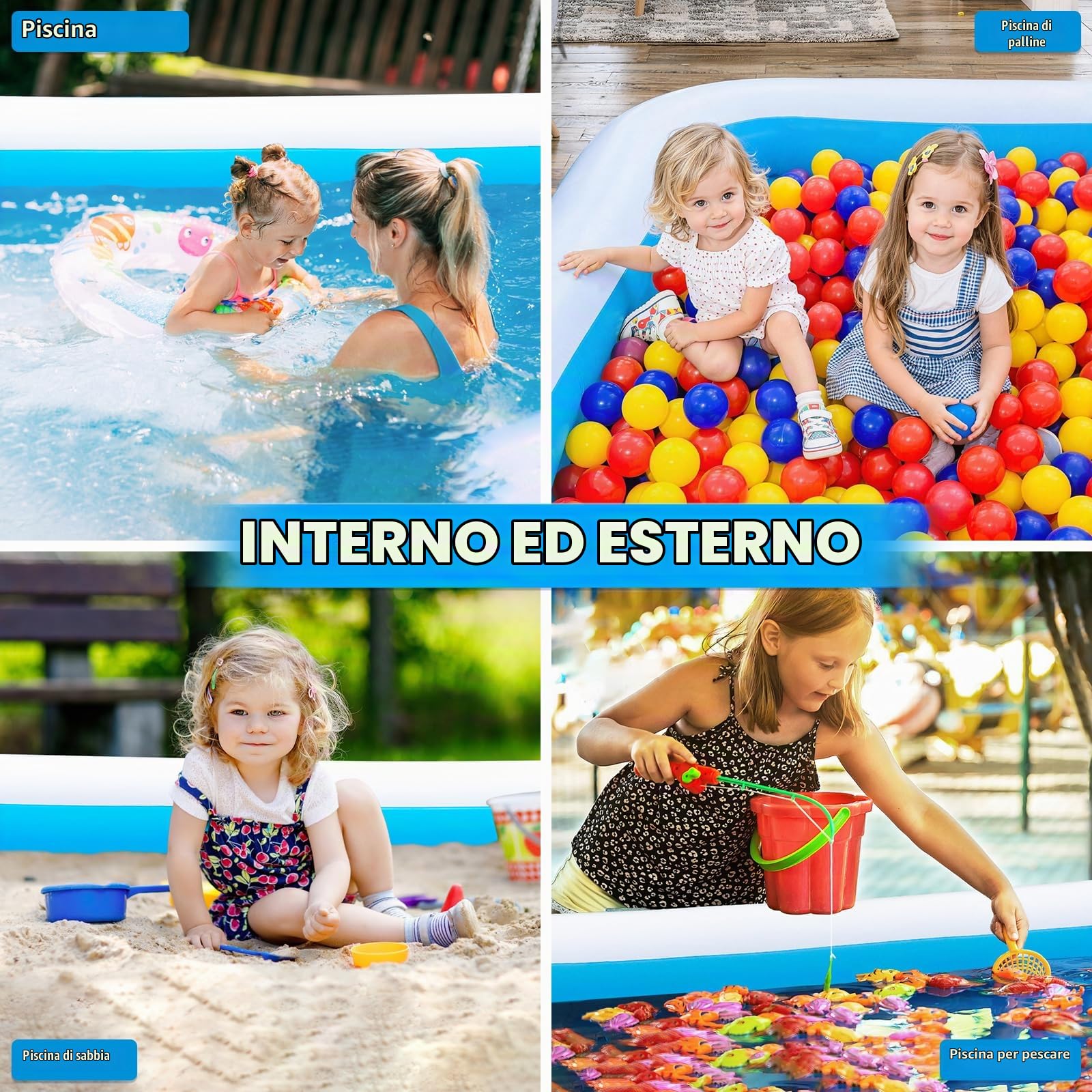 Piscina gonfiabile extra large per adulti, 457 x 193 x 55 cm, piscina spessa di grandi dimensioni con pompa ad aria, piscine grandi per cortile, giardino, prato, interno