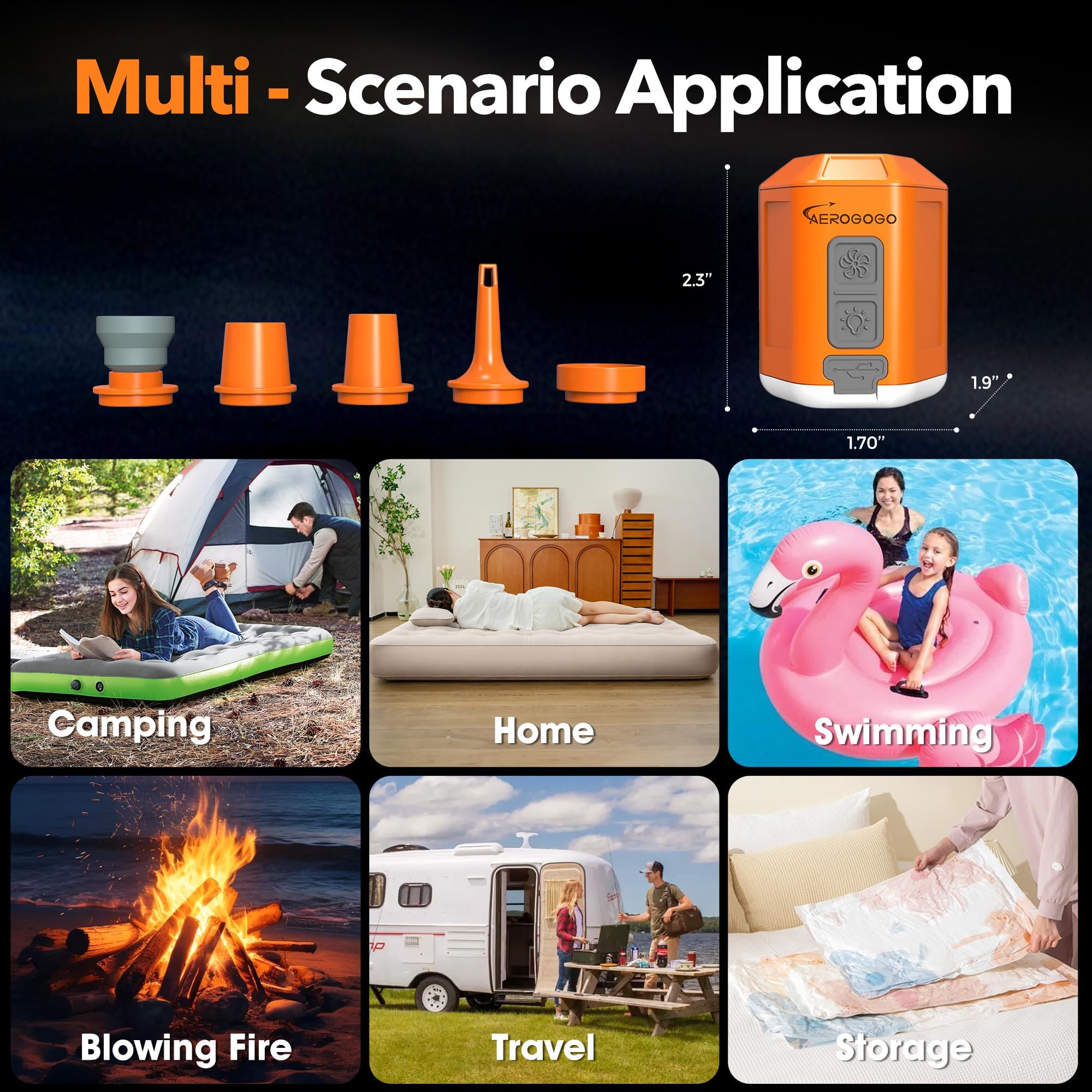 Aerogogo GIGA Pump 4 mini bomba de aire de 4,2 kPa con linterna de camping, bomba de aire portátil, bomba de aire recargable que puede desinflarse, bomba de aire de viaje para colchón de cama de aire