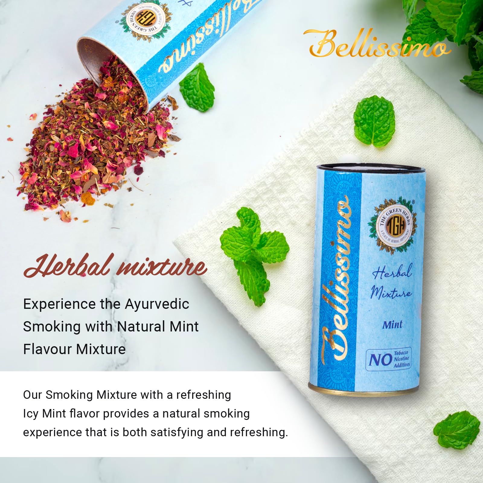 Amazon.com: Bellissimo Herbal Smoke Mixture, Tobacco and Nicotine Free  Smoking Blend, Tobacco Alternatives to Quit Smoking, Mint & Honey Clove  Flavor, Roll Your Own Smoke,2 Packs of 60gm : Health & Household