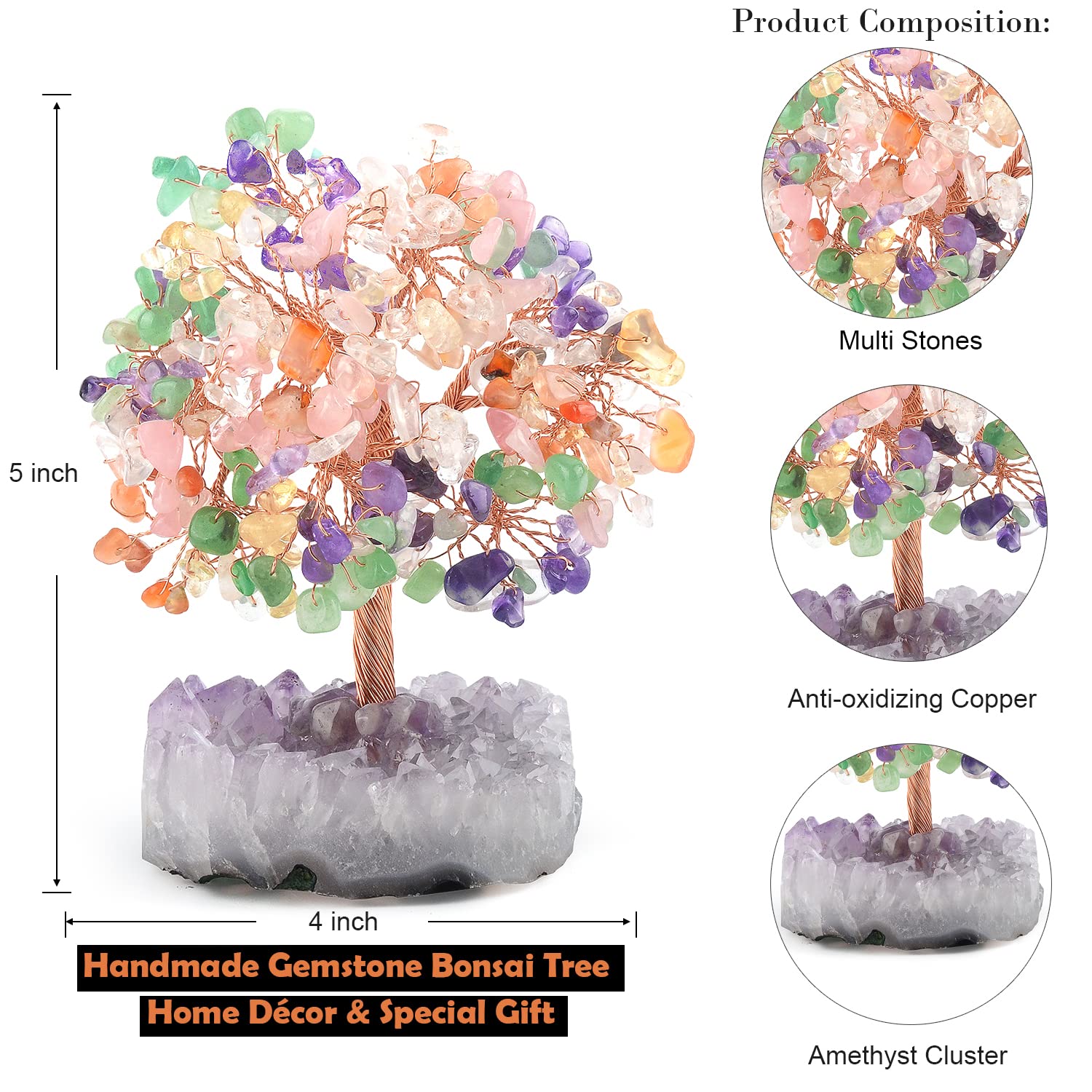 MASGEMES Citrin Kristallbaum – Gelber Quarz Bonsai Für Reichtum & Glück | Feng Shui Deko Baum Geschenk