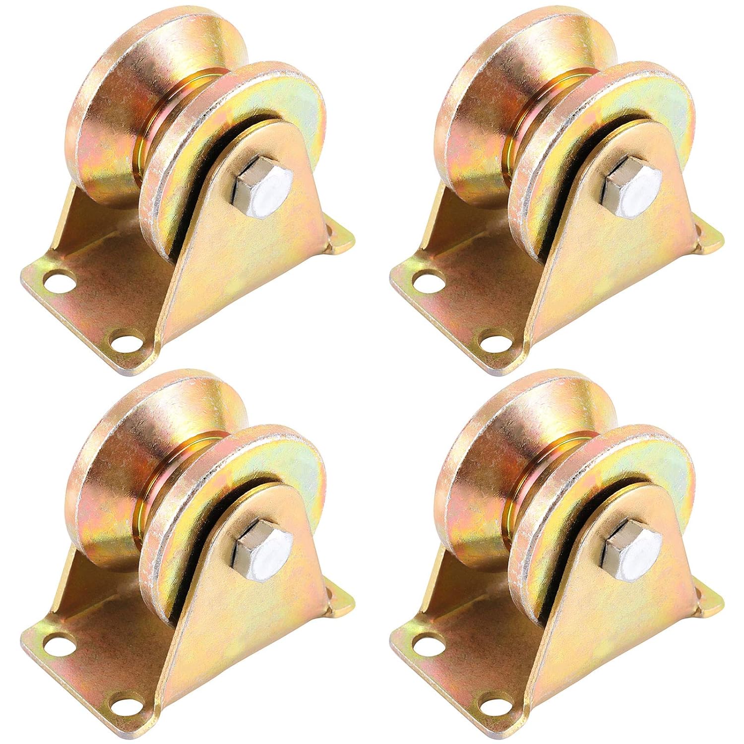 ZEONHEI 4 Pack 2 Inch V Groove Wheel, Heavy Duty Rigid Caster with Bracket, Strong Bearing Capacity Sliding Gate Wheels, Rolling Gate Track