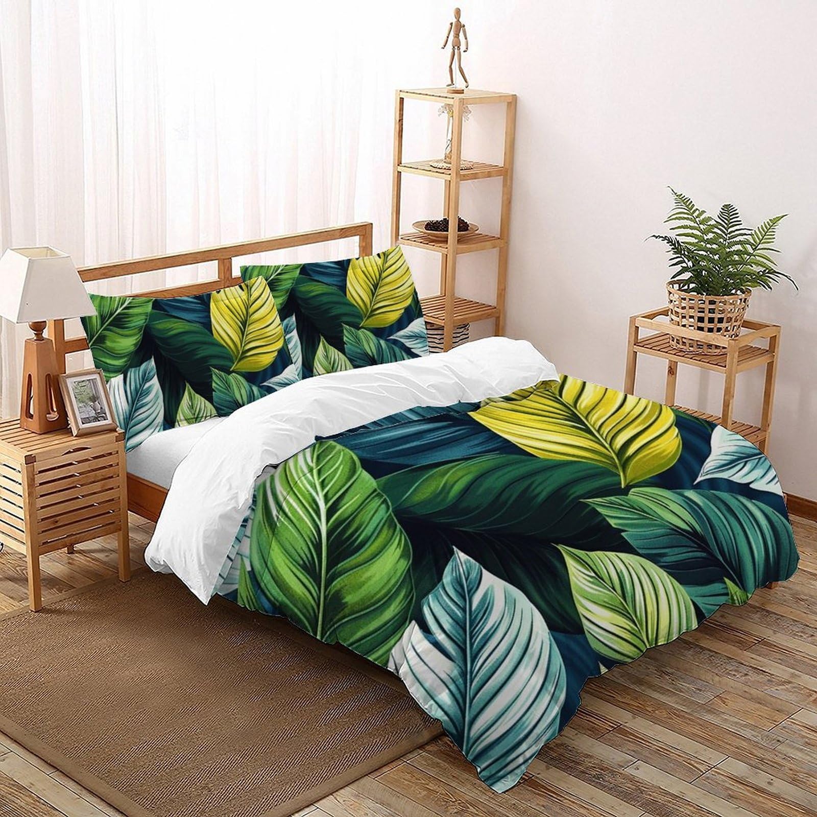 Housses de couette 3D fermeture éclair 220x240 parure de lit 3 pièces motif feuilles