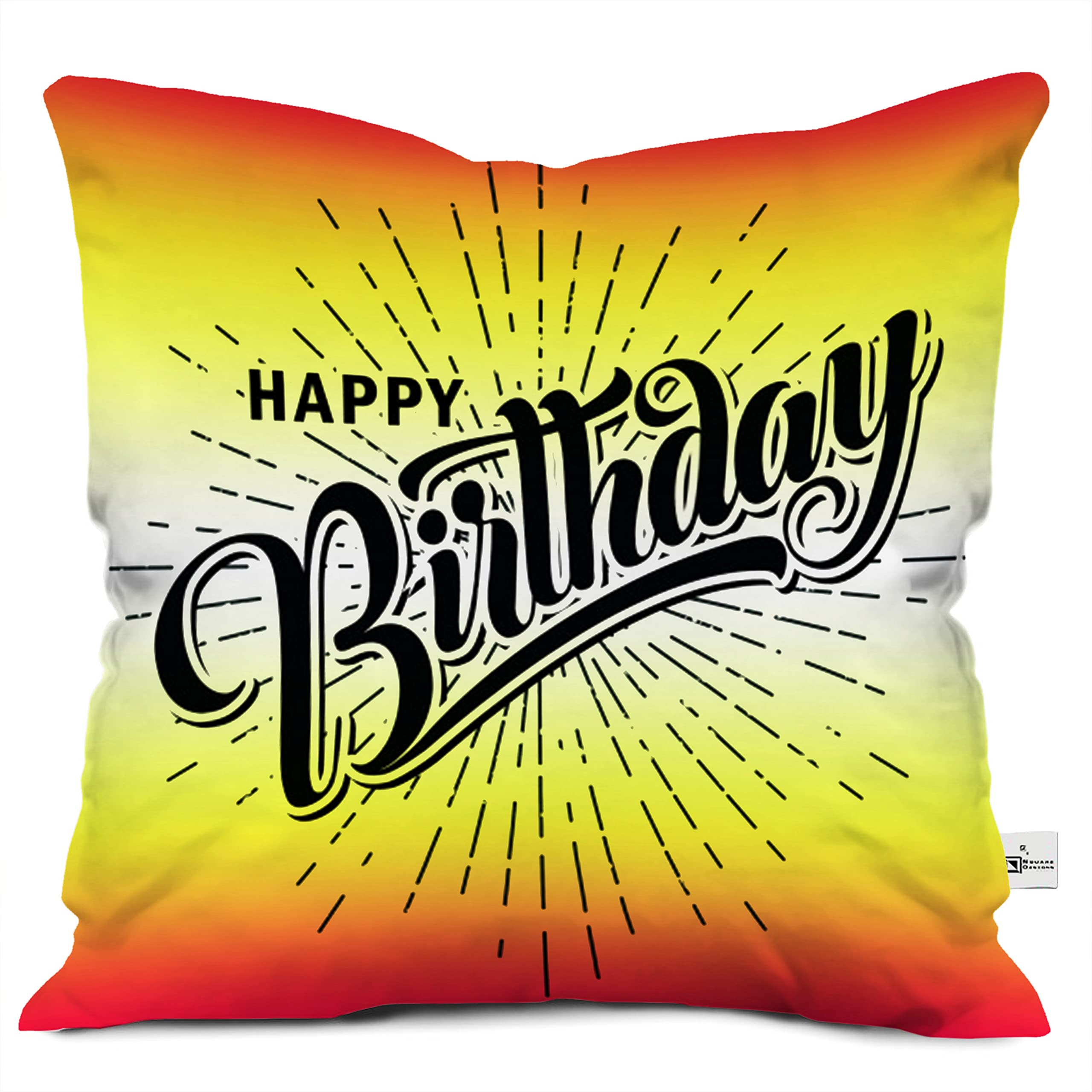 Gifts Corner Microfiber Sparking Happy Birthday Printed Cushion Cover with Filler, 12"x12", Multi, 1 Piece