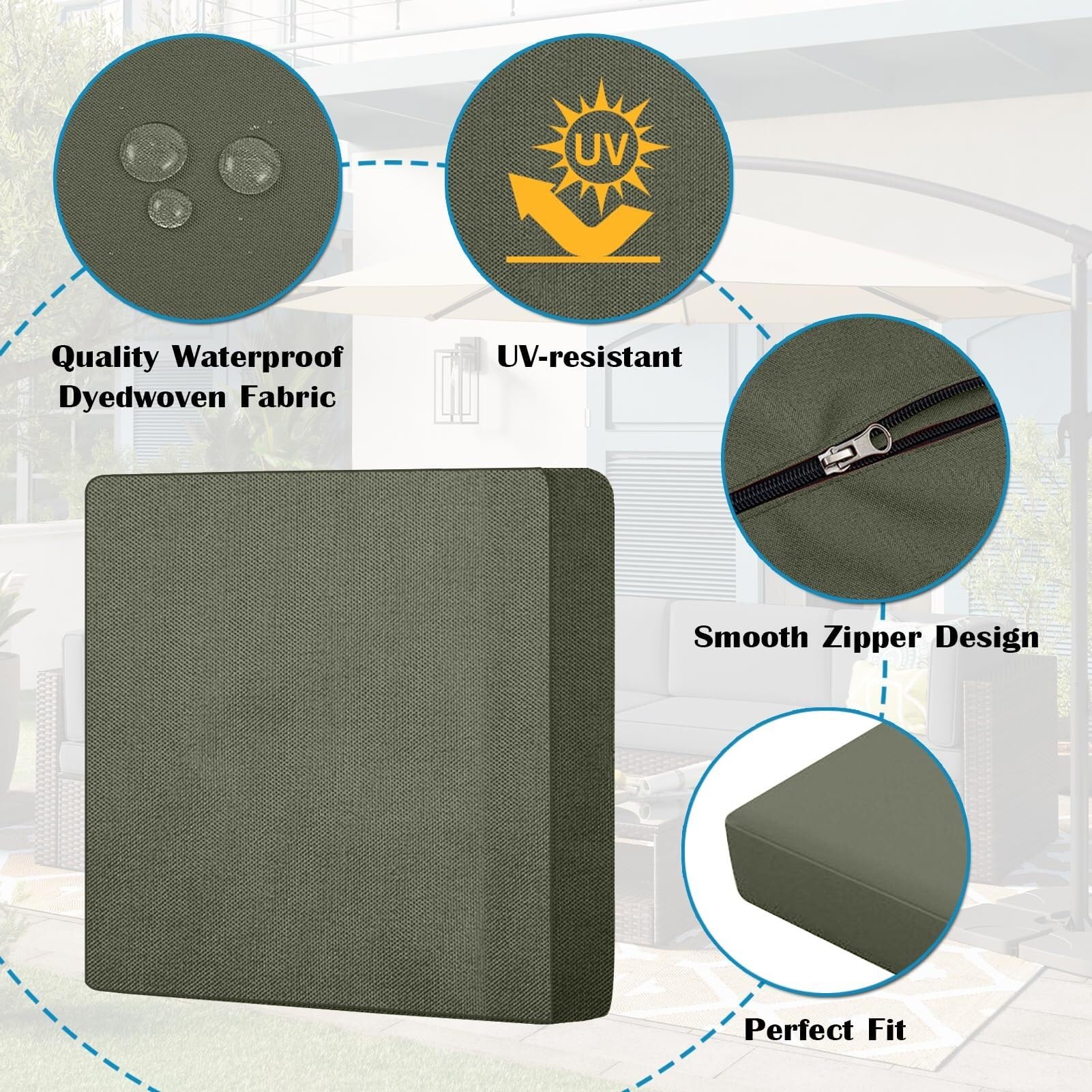 uyeoco Impermeable Exterior Funda de Cojín de Asiento de Sofá con Cremallera Funda de Muebles Fondo Elástico Antideslizante para Interior(Grigio Chiaro,60x55cm(2pcs))