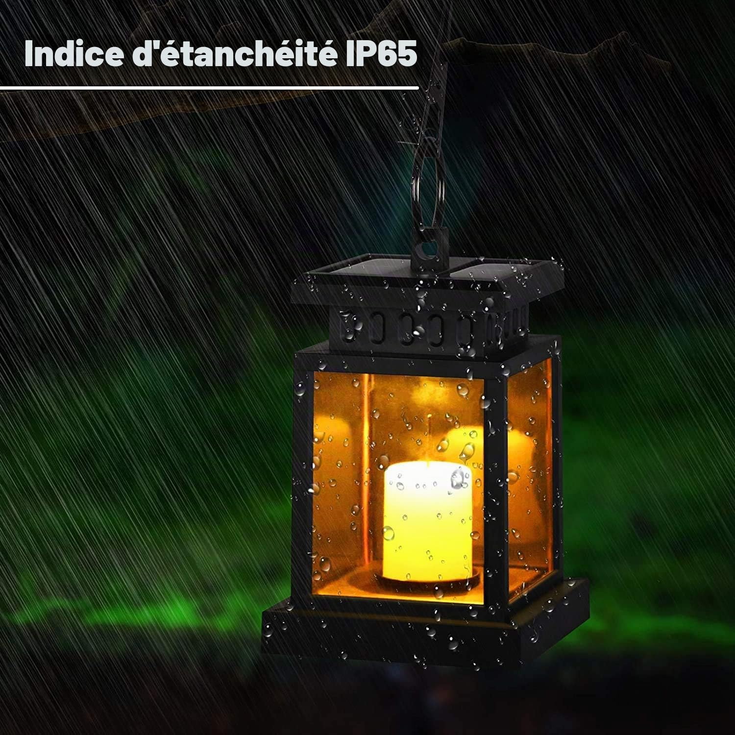 Lot de 4 lanternes solaires d'extérieur avec bougie LED, lanterne solaire LED, lampes solaires pour extérieur, à suspendre, effet vacillante, lanterne LED solaire avec bougies, lampes de décoration